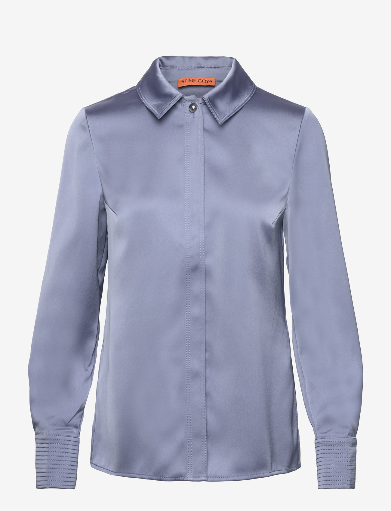 STINE GOYA - Collared Fitted Shirt, 2261 Satin - palaidinės ilgomis rankovėmis - infinity blue - 1