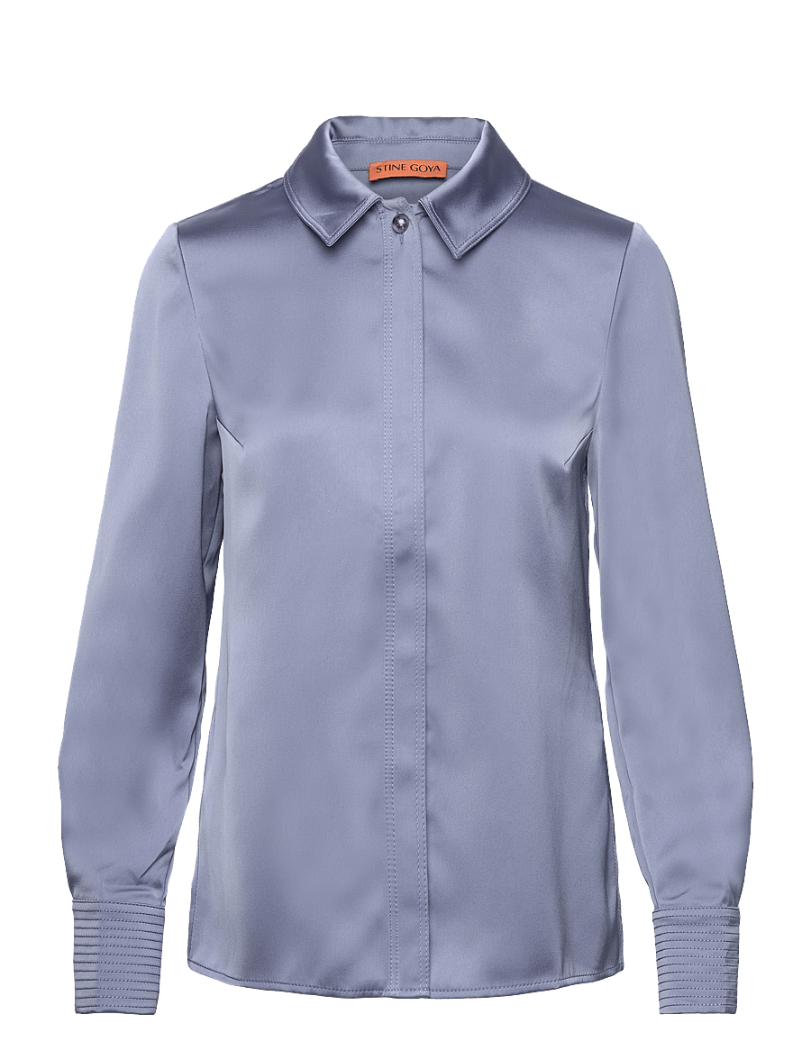 STINE GOYA - Collared Fitted Shirt, 2261 Satin - pitkähihaiset puserot - infinity blue - 1