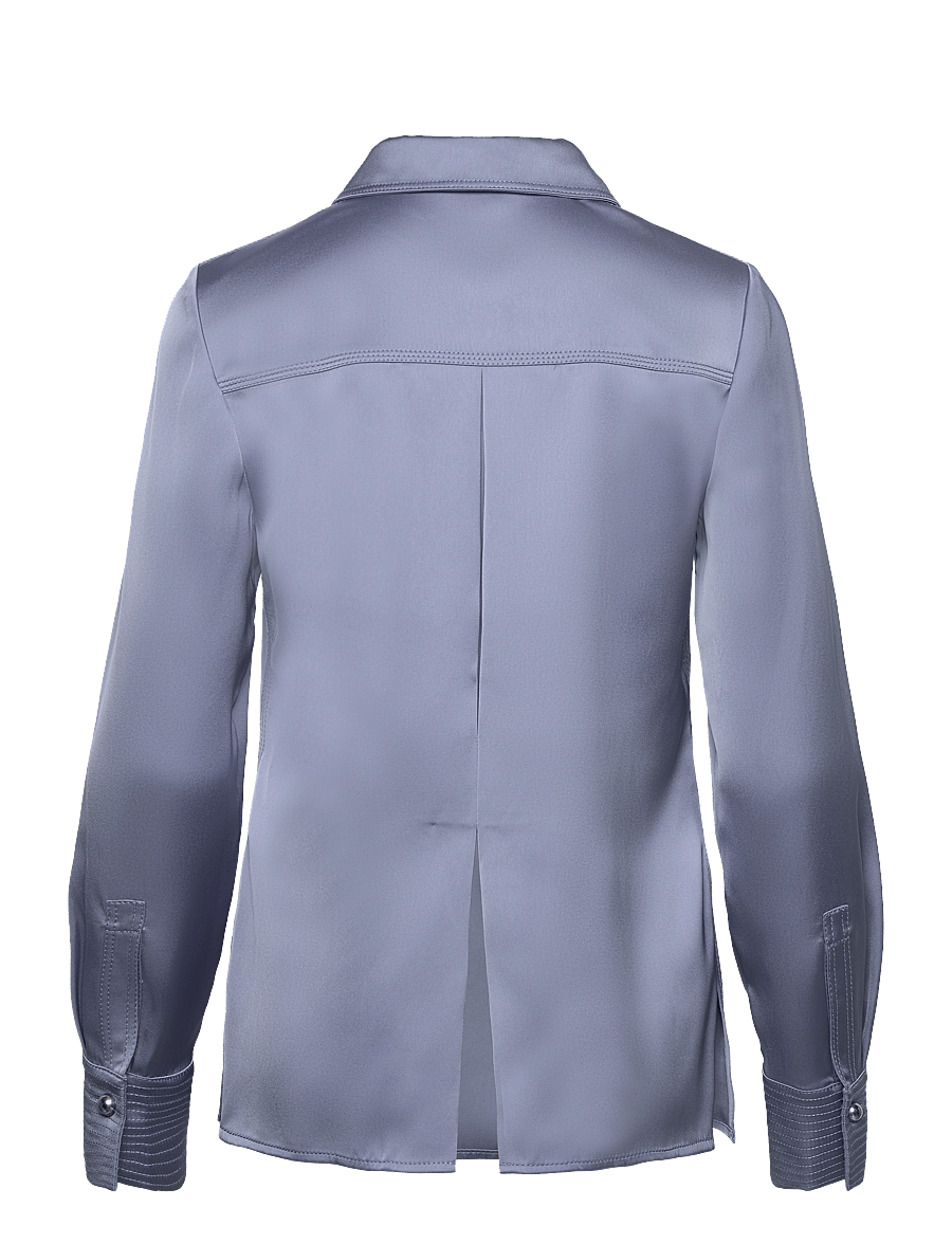 STINE GOYA - Collared Fitted Shirt, 2261 Satin - pitkähihaiset puserot - infinity blue - 2