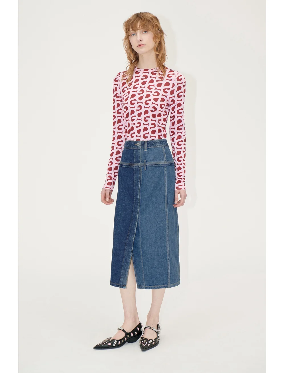 STINE GOYA - Denim Midi Skirt, 2301 Denim - jeanskjolar - two tone denim - 0