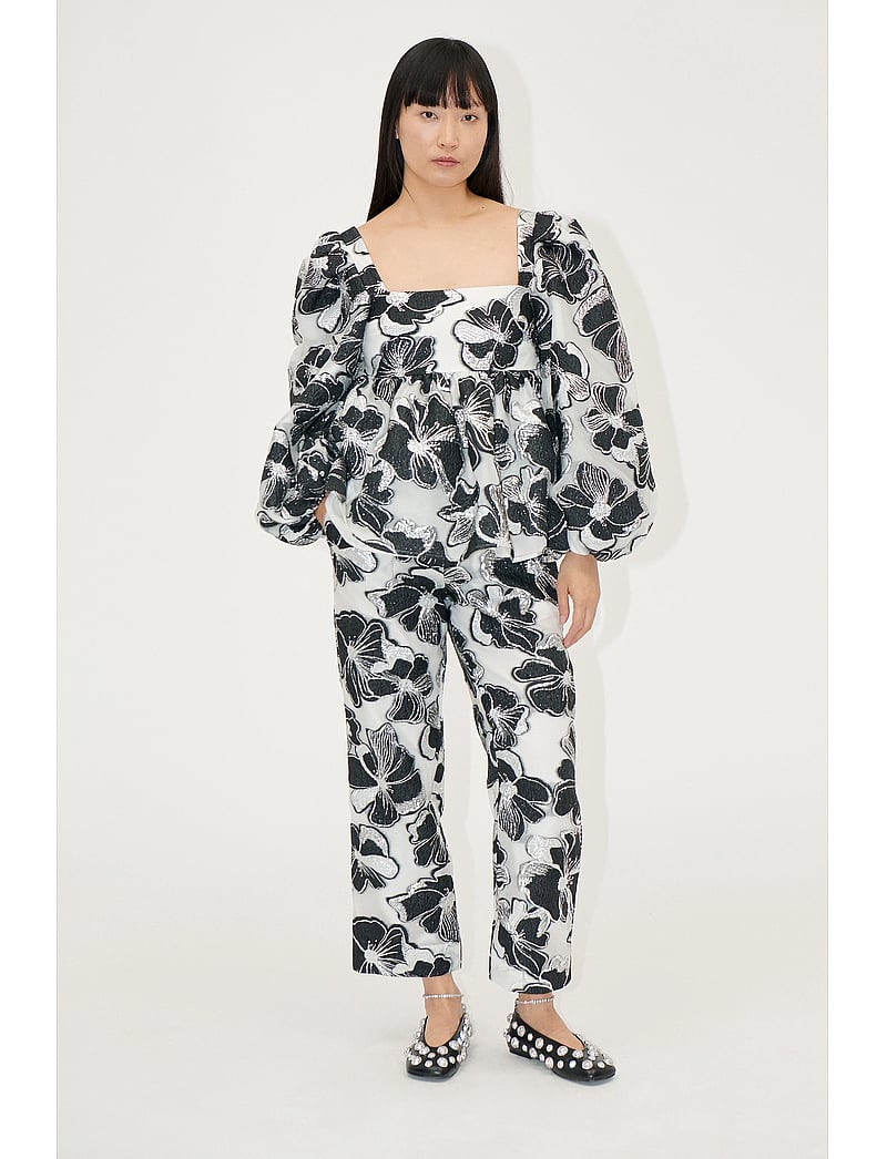 STINE GOYA - Square Neck Long Sleeve Top, 1608 O - langärmlige blusen - anemone jacquard - 0