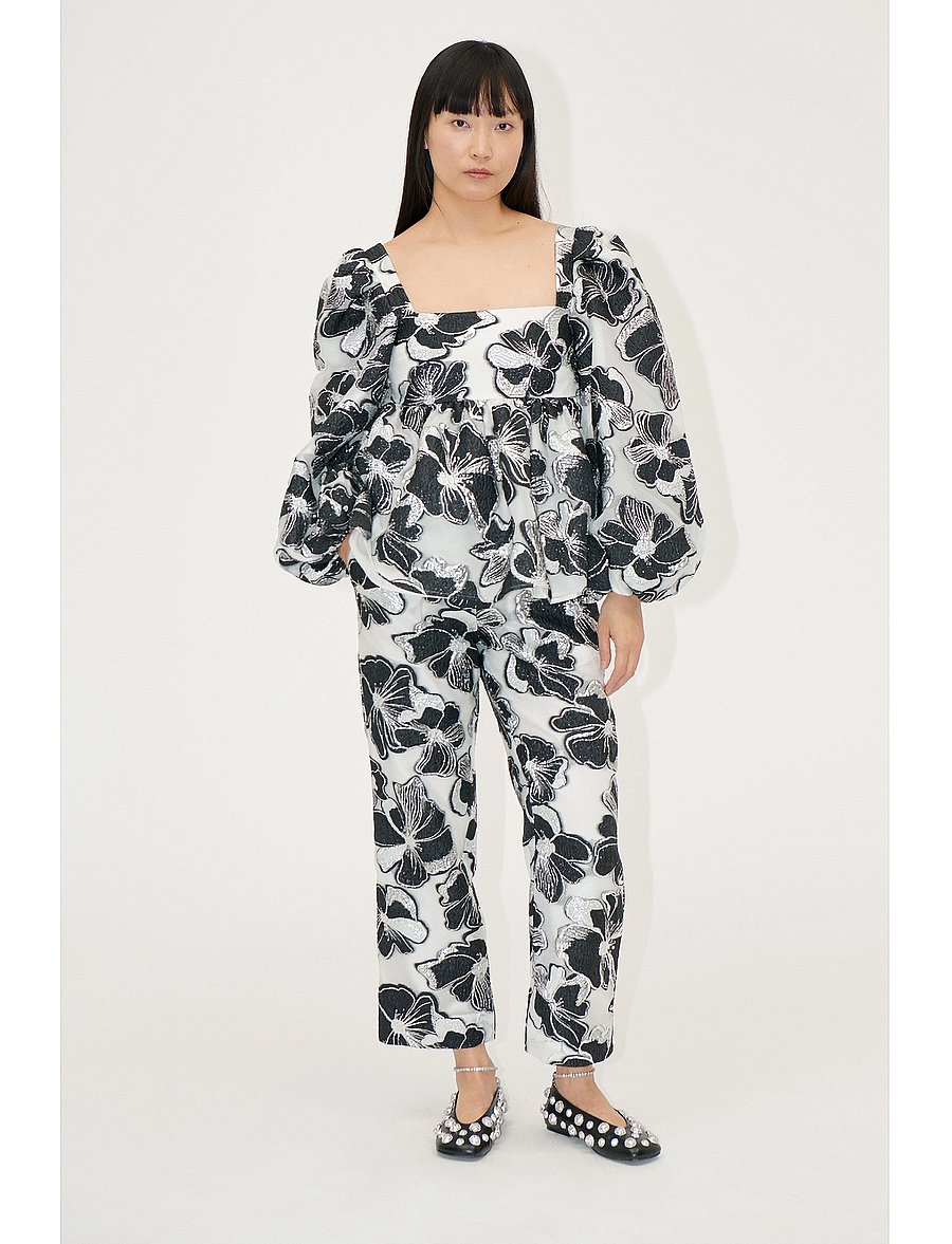 STINE GOYA - Square Neck Long Sleeve Top, 1608 O - langärmlige blusen - anemone jacquard - 0