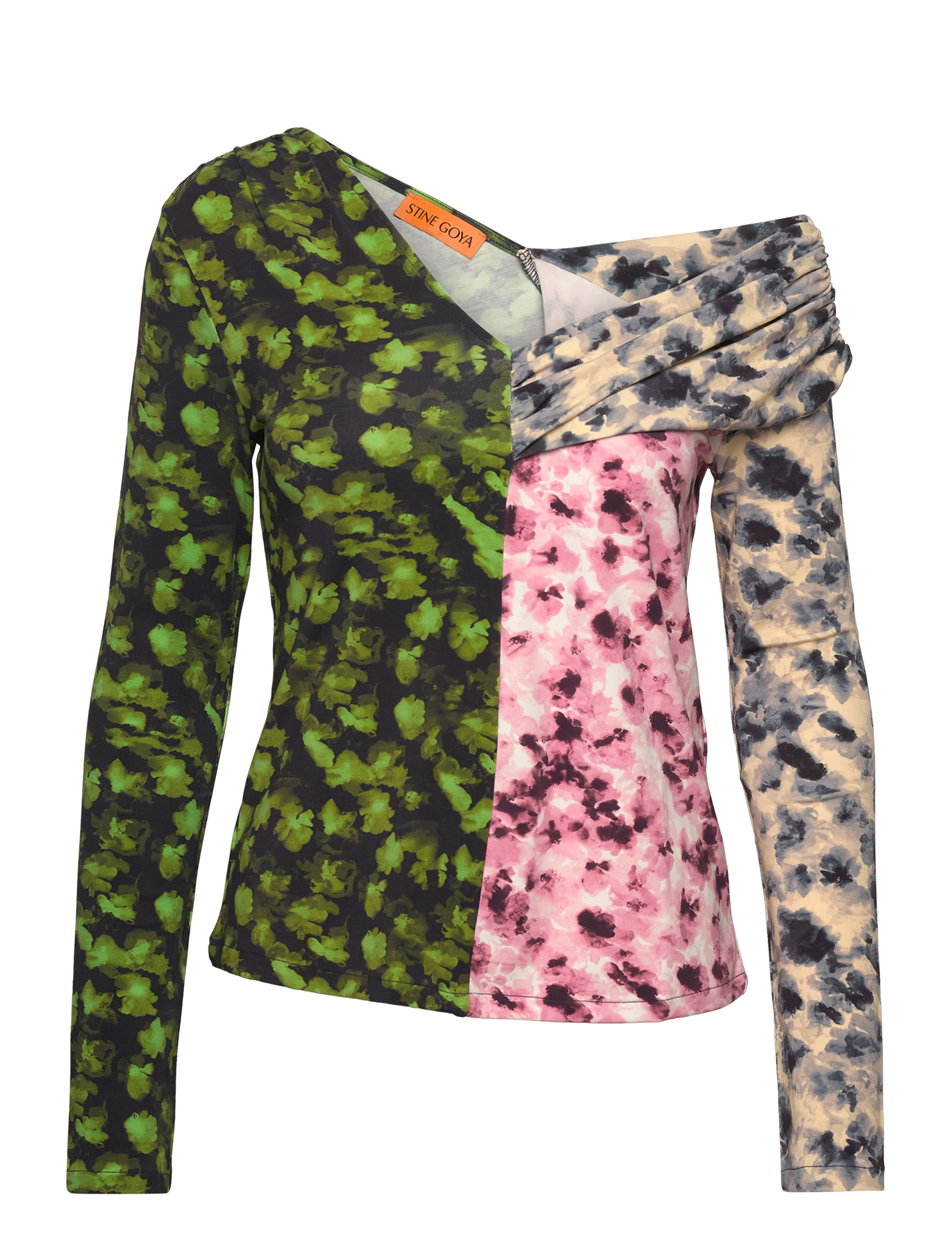 STINE GOYA One Shoulder Long Sleeve Top, 2254 - Bluser - DIZZY FOLIAGE / multi