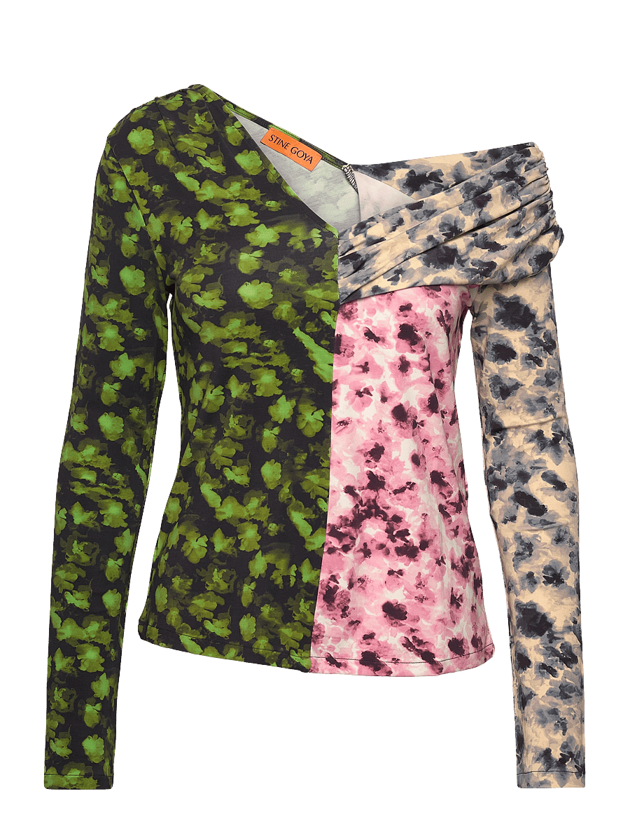 STINE GOYA - One Shoulder Long Sleeve Top, 2254 - langærmede bluser - dizzy foliage - 1