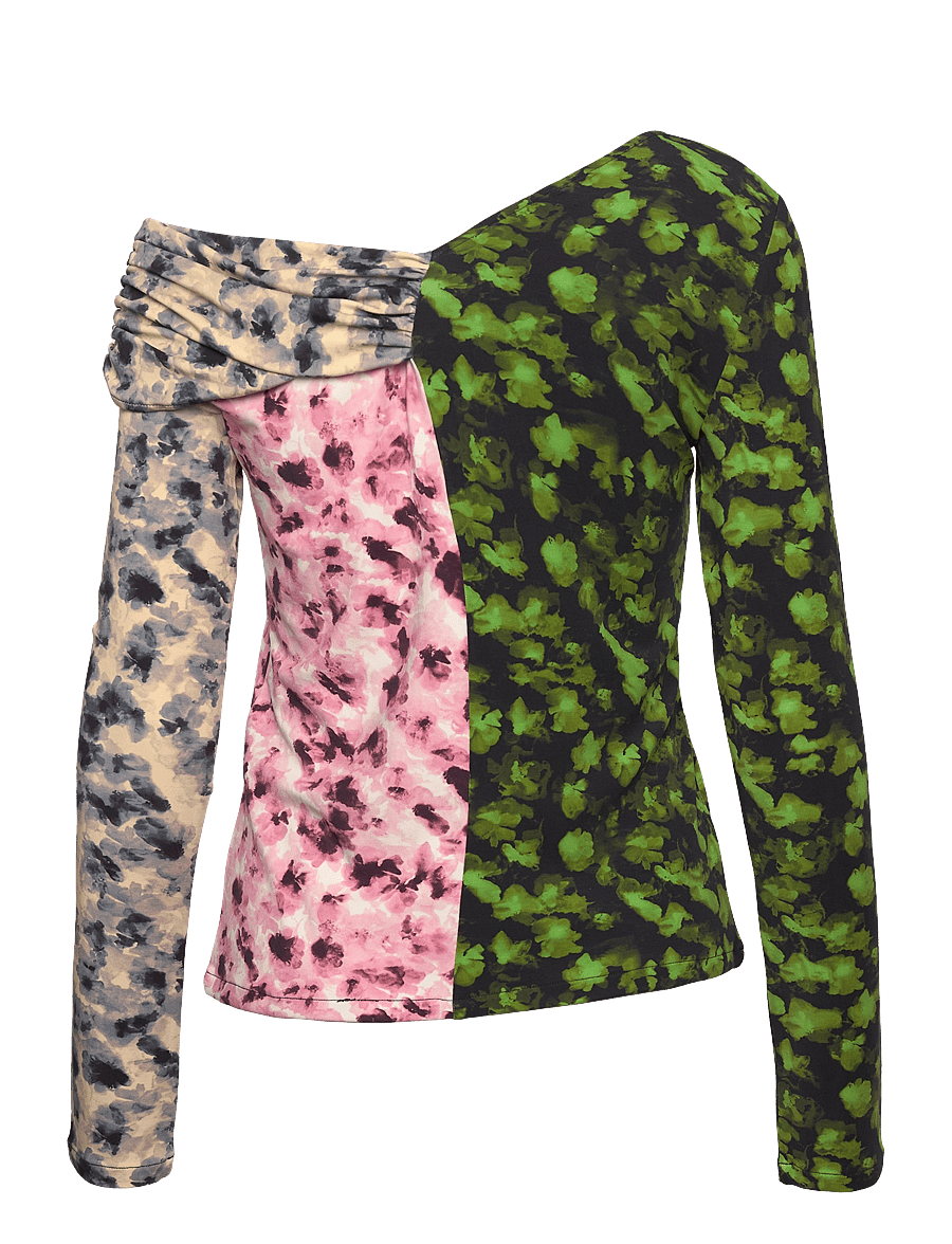 STINE GOYA - One Shoulder Long Sleeve Top, 2254 - langærmede bluser - dizzy foliage - 2
