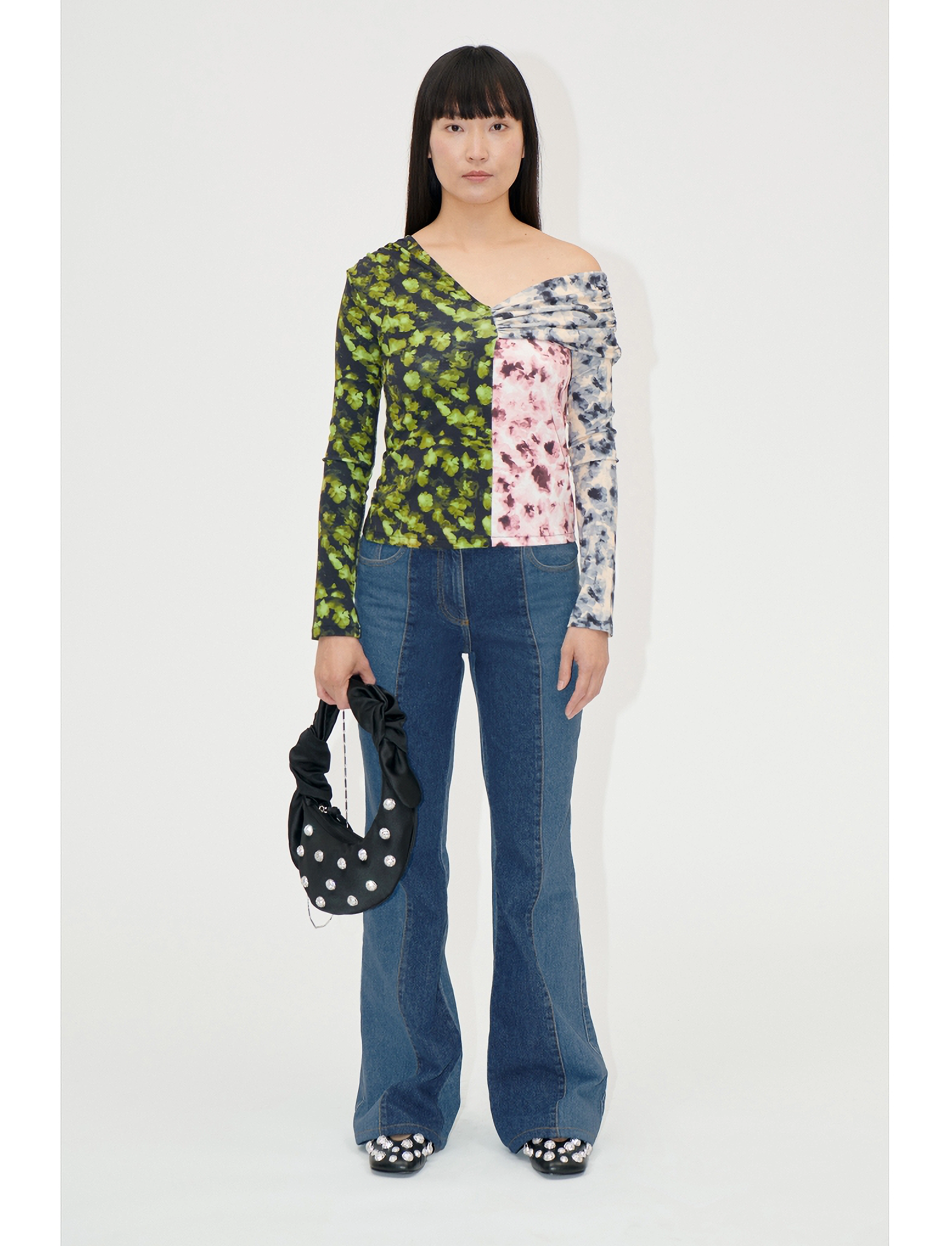 STINE GOYA One Shoulder Long Sleeve Top, 2254, Kvinder, Én Skulder Langærmet Top, Multi/mønstret, Str: S