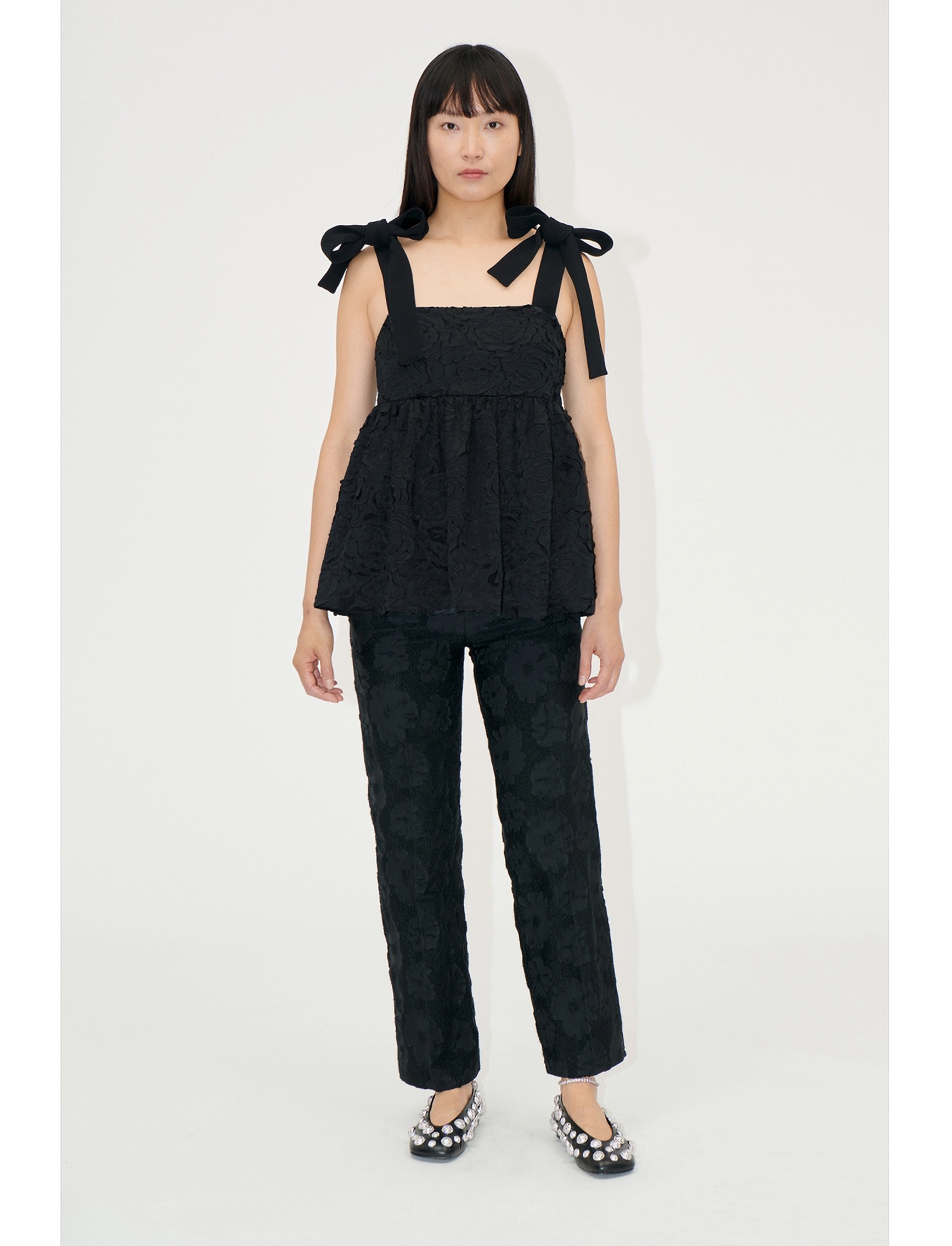 STINE GOYA Contrasted Tie Top, 2320 Fil Coupé, XL, Blouses, Schwarz - Sleeveless, Frauen