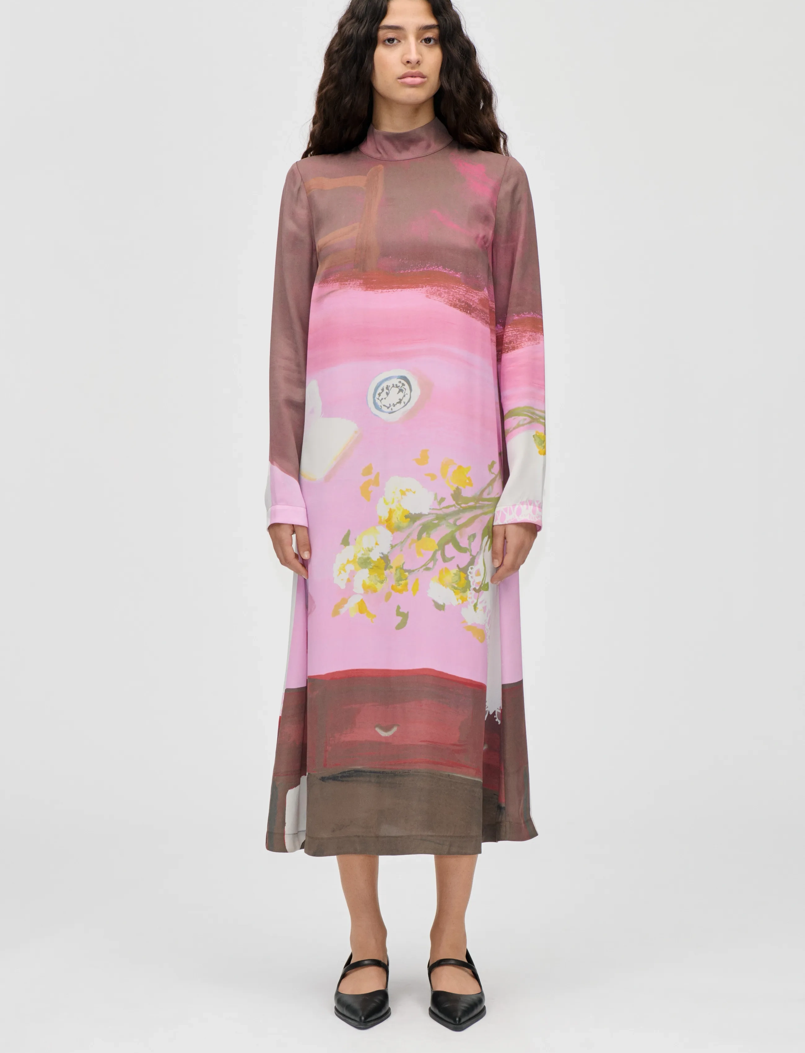 STINE GOYA Dry Viscose, Long Sleeve Midi Dress, XS, Multi/patterned, Kjoler > Knælange Og Midi, Dame