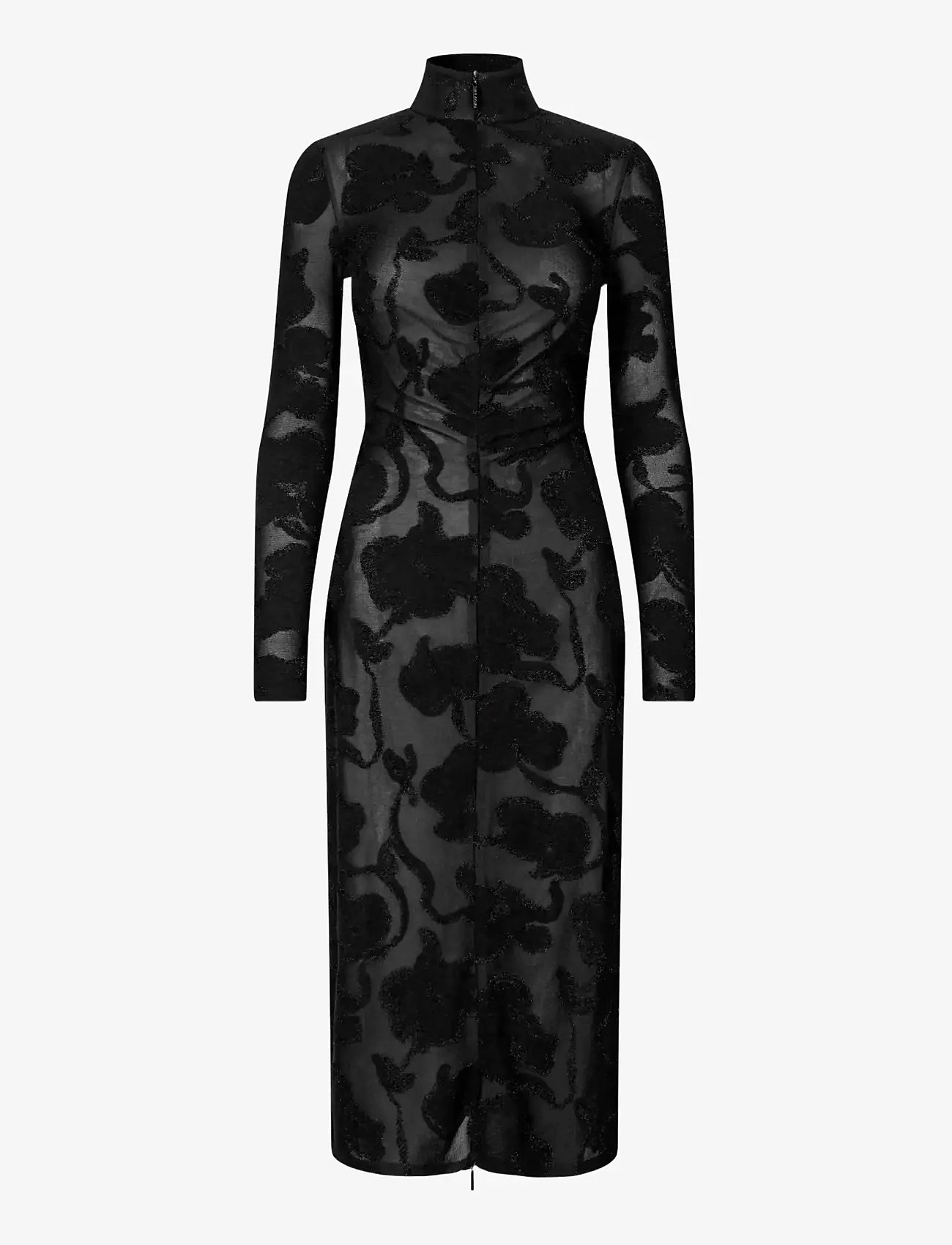 STINE GOYA - Lurex Jersey, Long Sleeve Zip Dress - Õhtukleidid - black petunias - 1