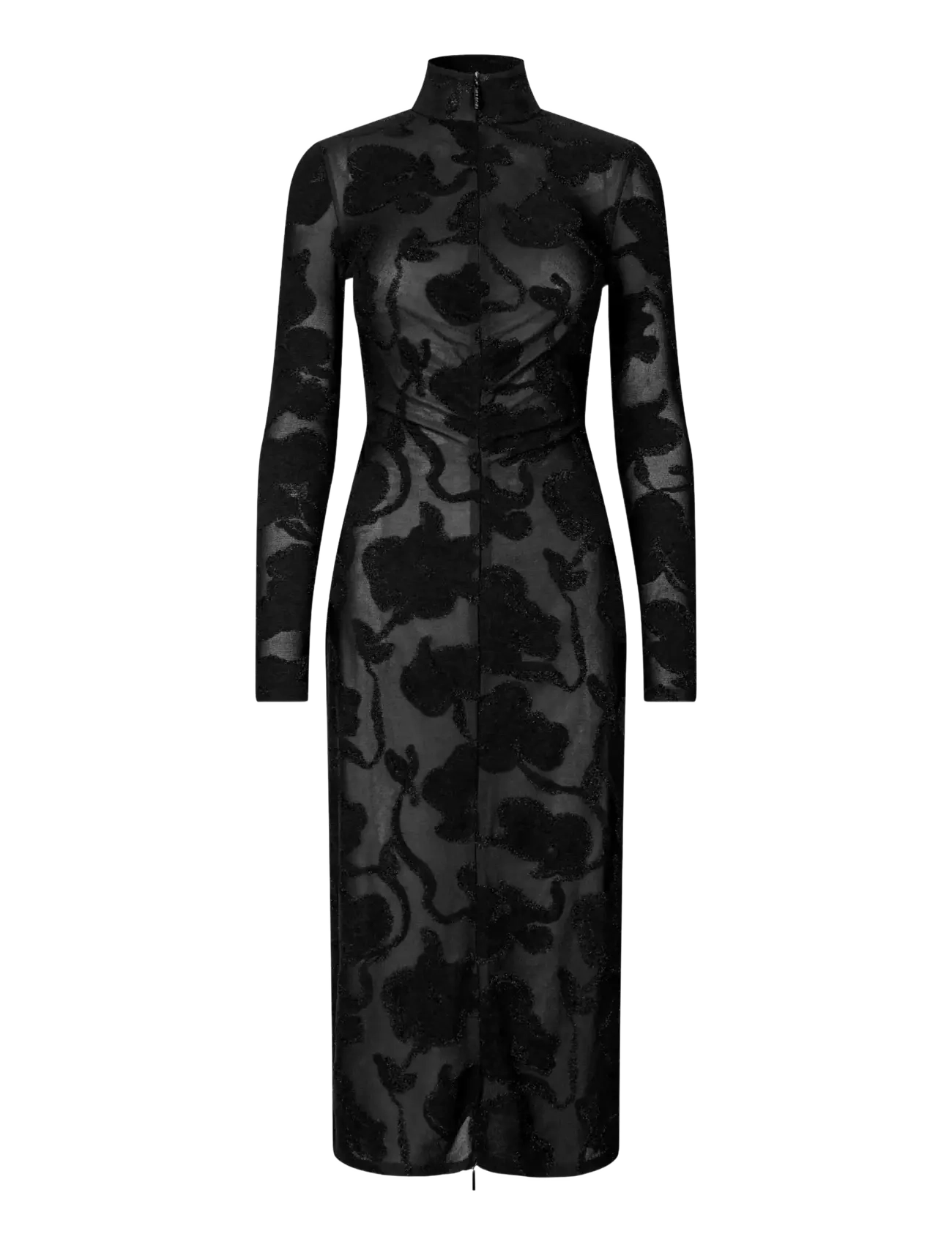 STINE GOYA - Lurex Jersey, Long Sleeve Zip Dress - vakarkleitas - black petunias - 1