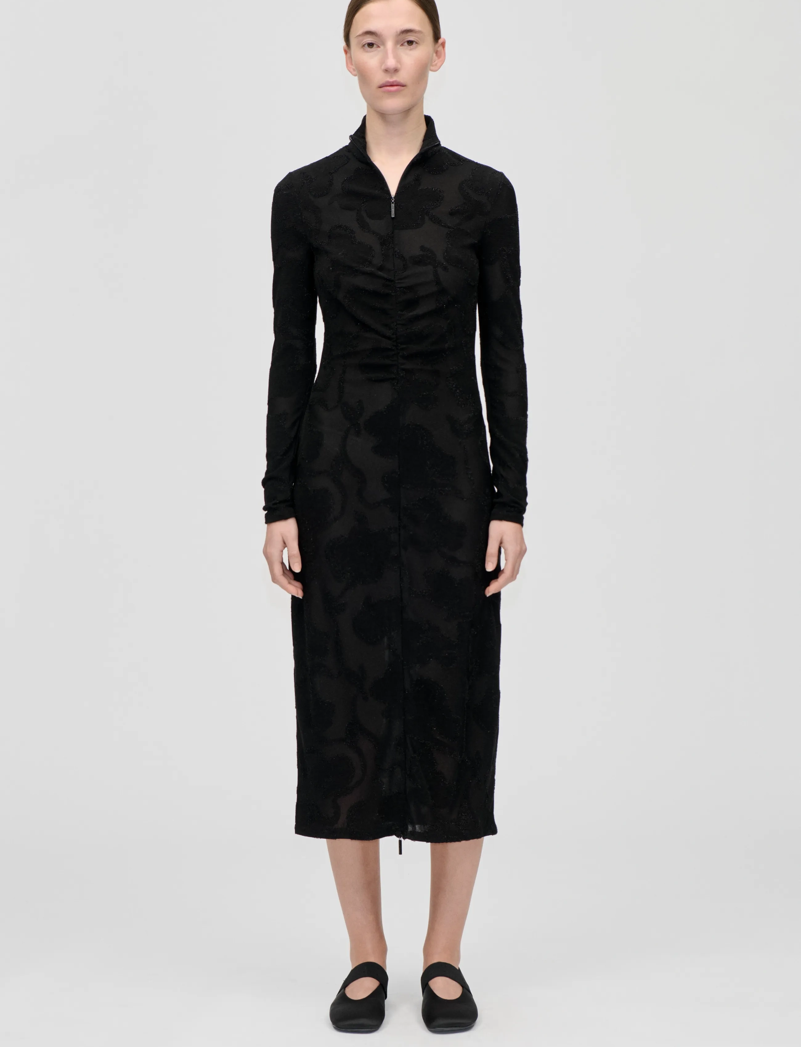 STINE GOYA Lurex Jersey, Long Sleeve Zip Dress, XL, Black, Kjoler > Knælange Og Midi, Dame