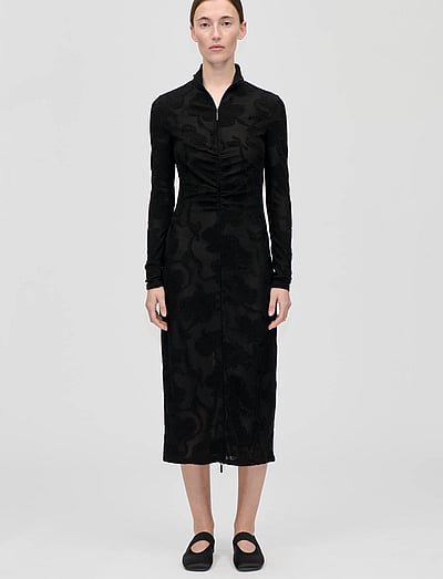 STINE GOYA Lurex Jersey, Long Sleeve Zip Dress - Sukienki na imprezę - BLACK PETUNIAS / black