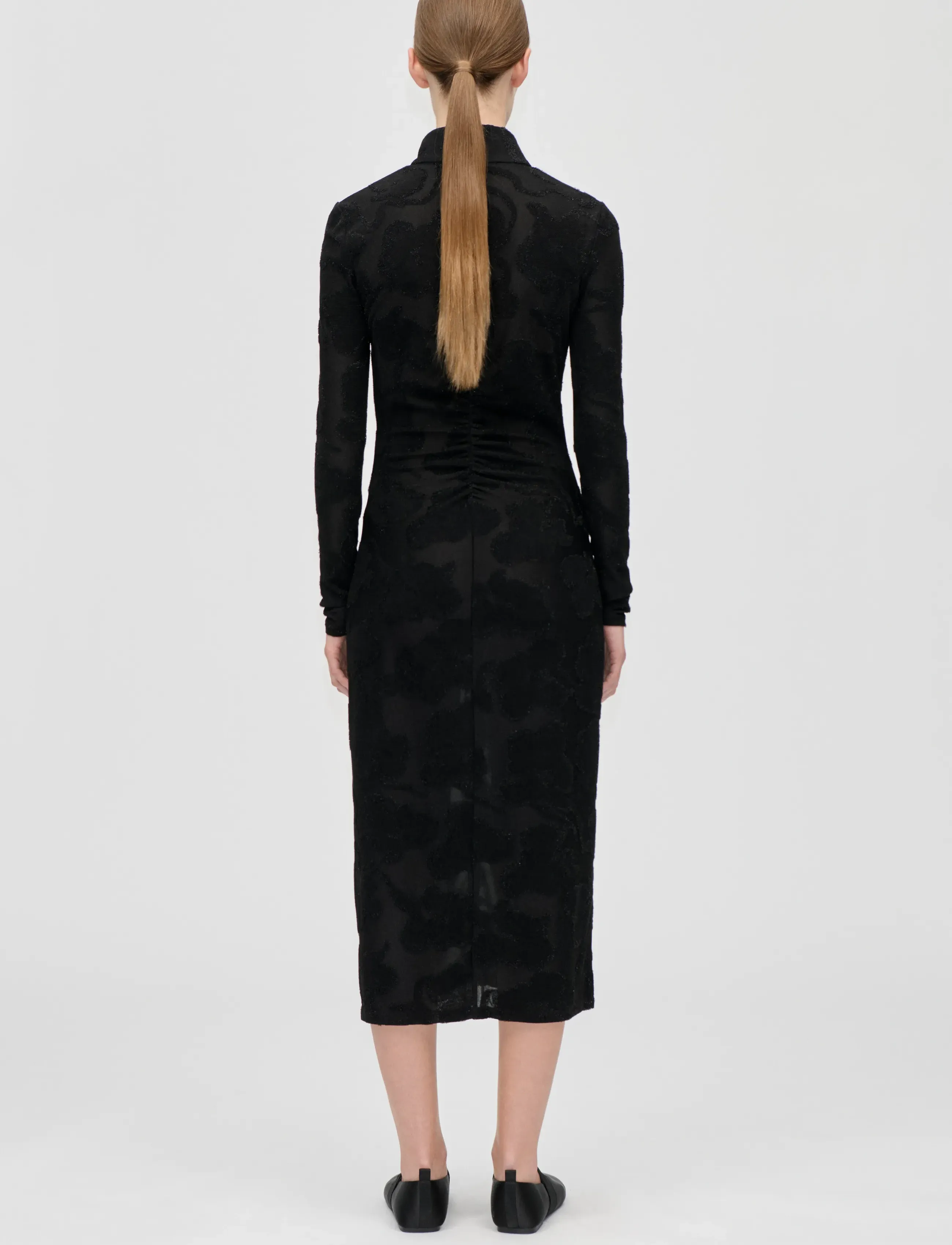 STINE GOYA - Lurex Jersey, Long Sleeve Zip Dress - vakarkleitas - black petunias - 3