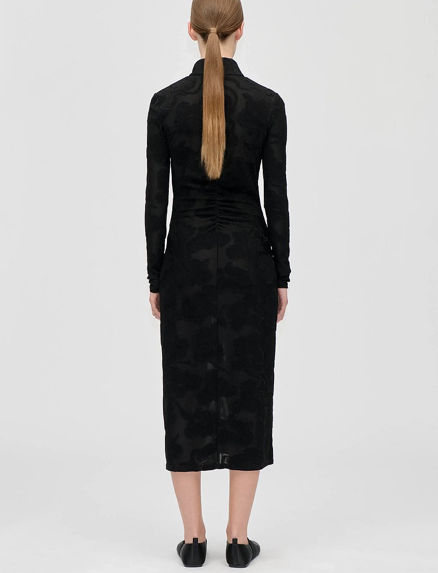 STINE GOYA - Lurex Jersey, Long Sleeve Zip Dress - vakarkleitas - black petunias - 3