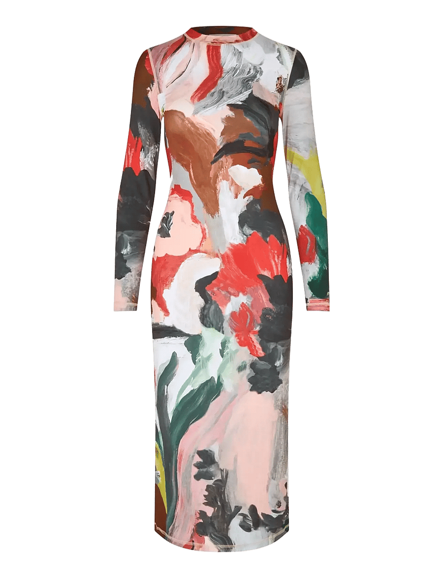 STINE GOYA - Stocking Jersey, Pullover Long Sleeve Midi Dress - bodycon-kjoler - my garden - 1