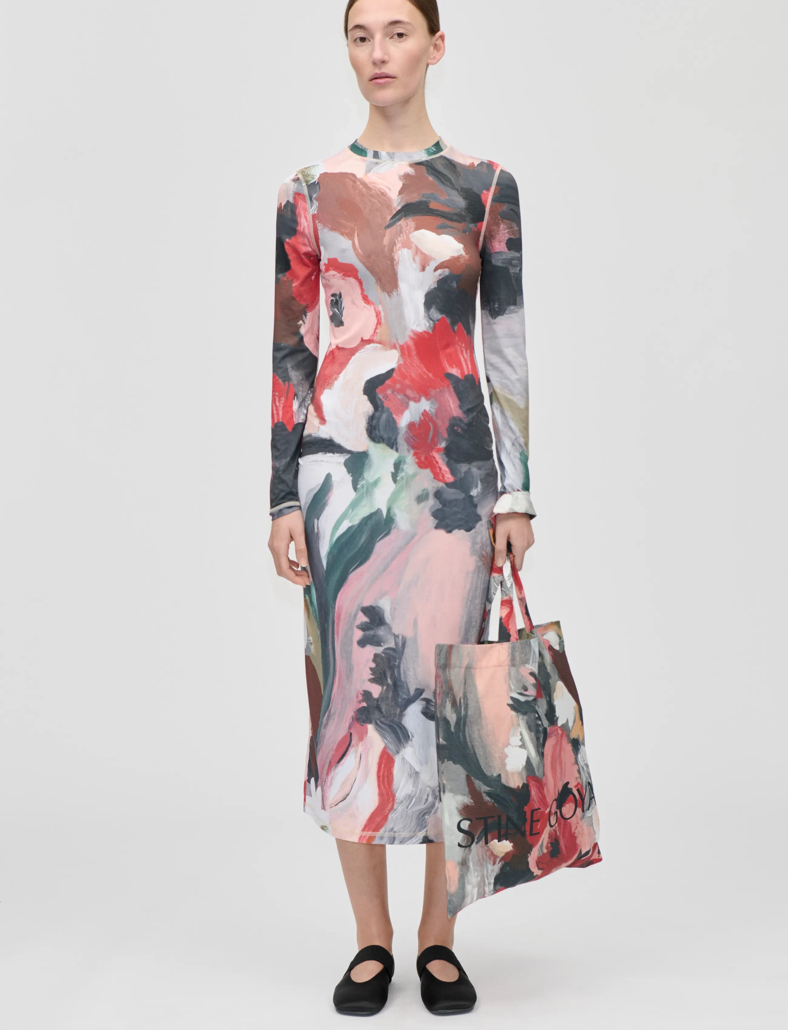 STINE GOYA Stocking Jersey, Pullover Long Sleeve Midi Dress, M/L, Multi/patterned, Kjoler > Knælange Og Midi, Dame