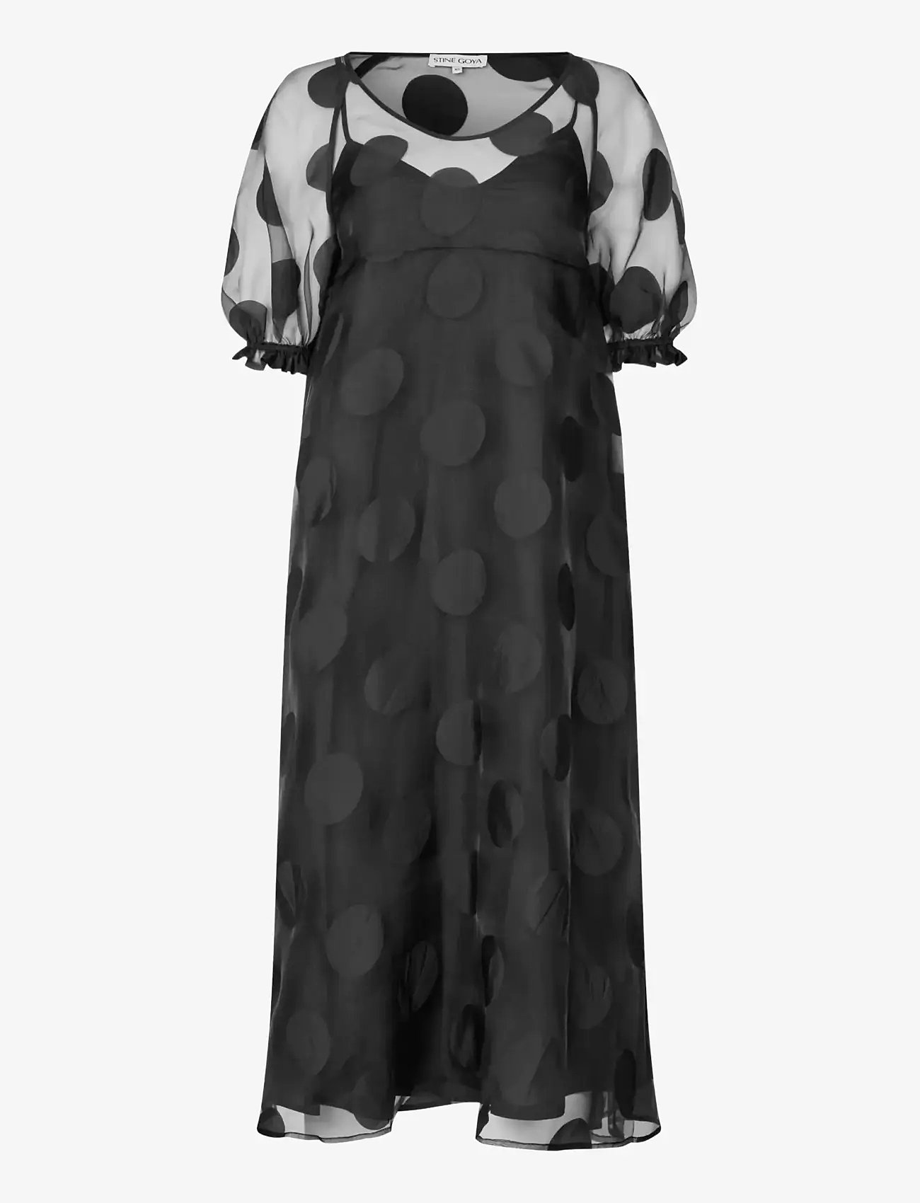 STINE GOYA - Dotted Organza, Puff Sleeve Long Dress - vidutinio ilgio suknelės - dotted black - 1