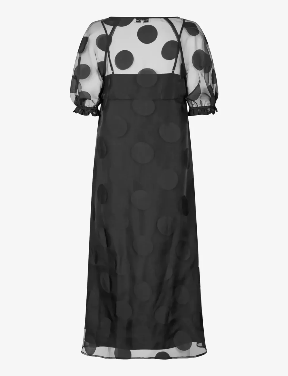 STINE GOYA - 2460 Dotted Organza, Puff Sleeve Lo - midiklänningar - dotted black - 2