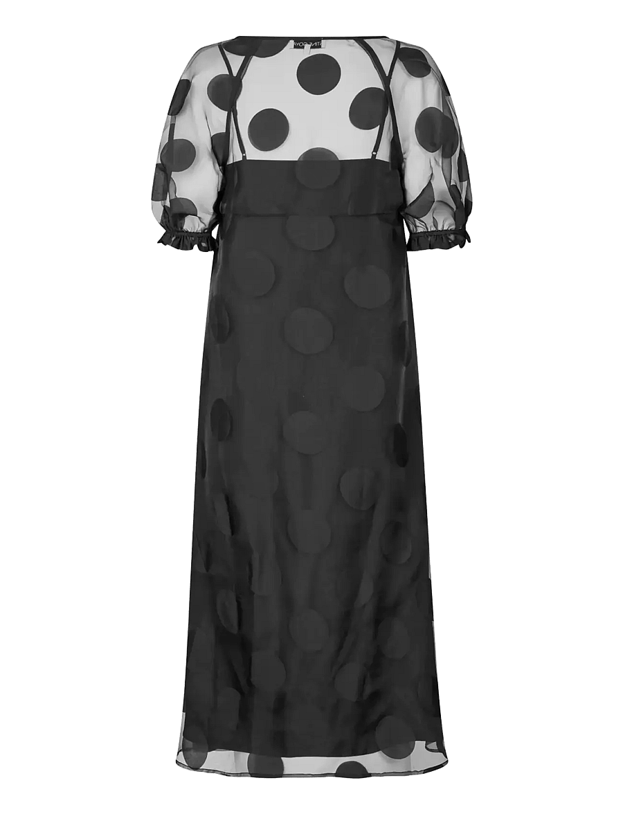 STINE GOYA - Dotted Organza, Puff Sleeve Long Dress - midi dresses - dotted black - 2