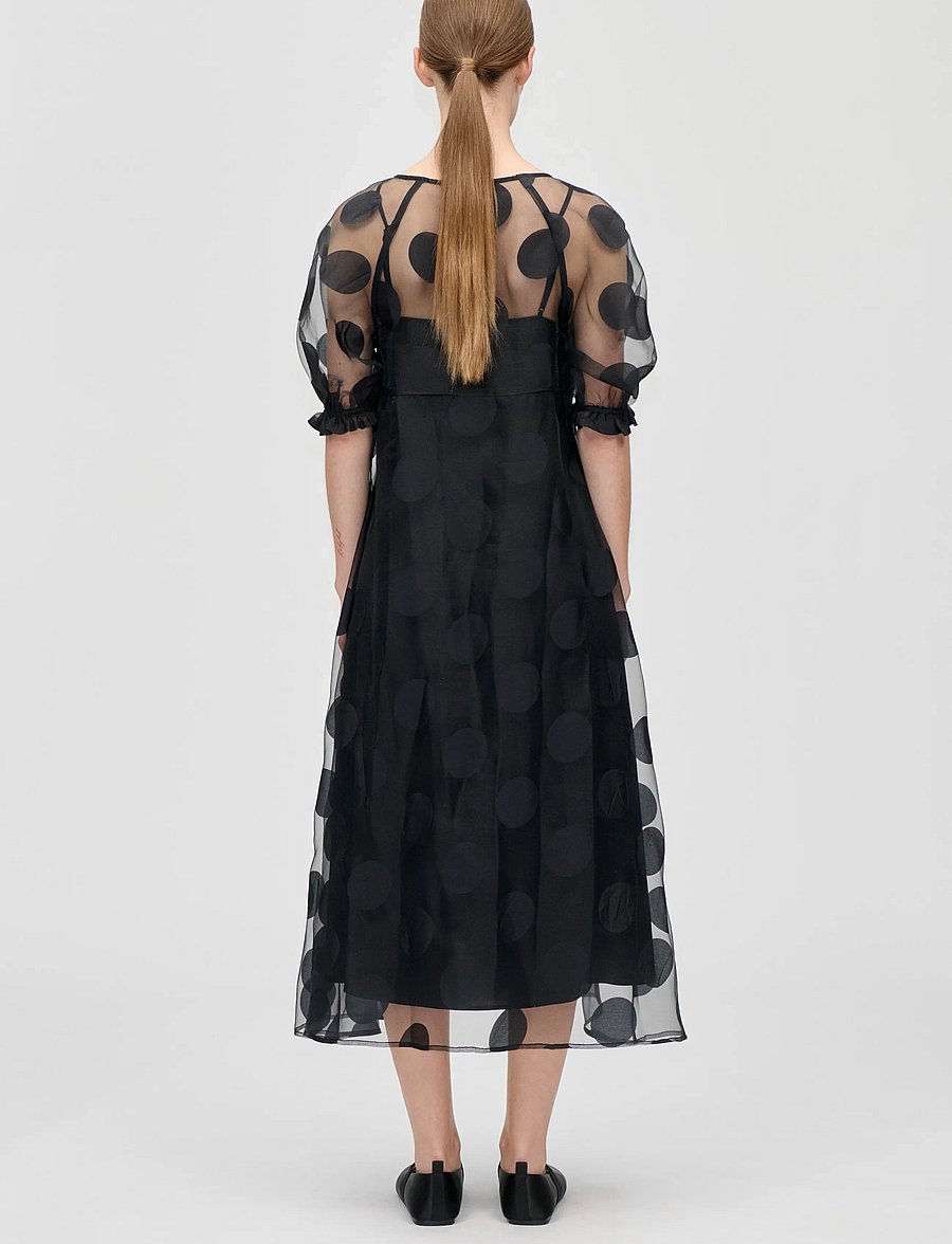 STINE GOYA - Dotted Organza, Puff Sleeve Long Dress - midi dresses - dotted black - 3