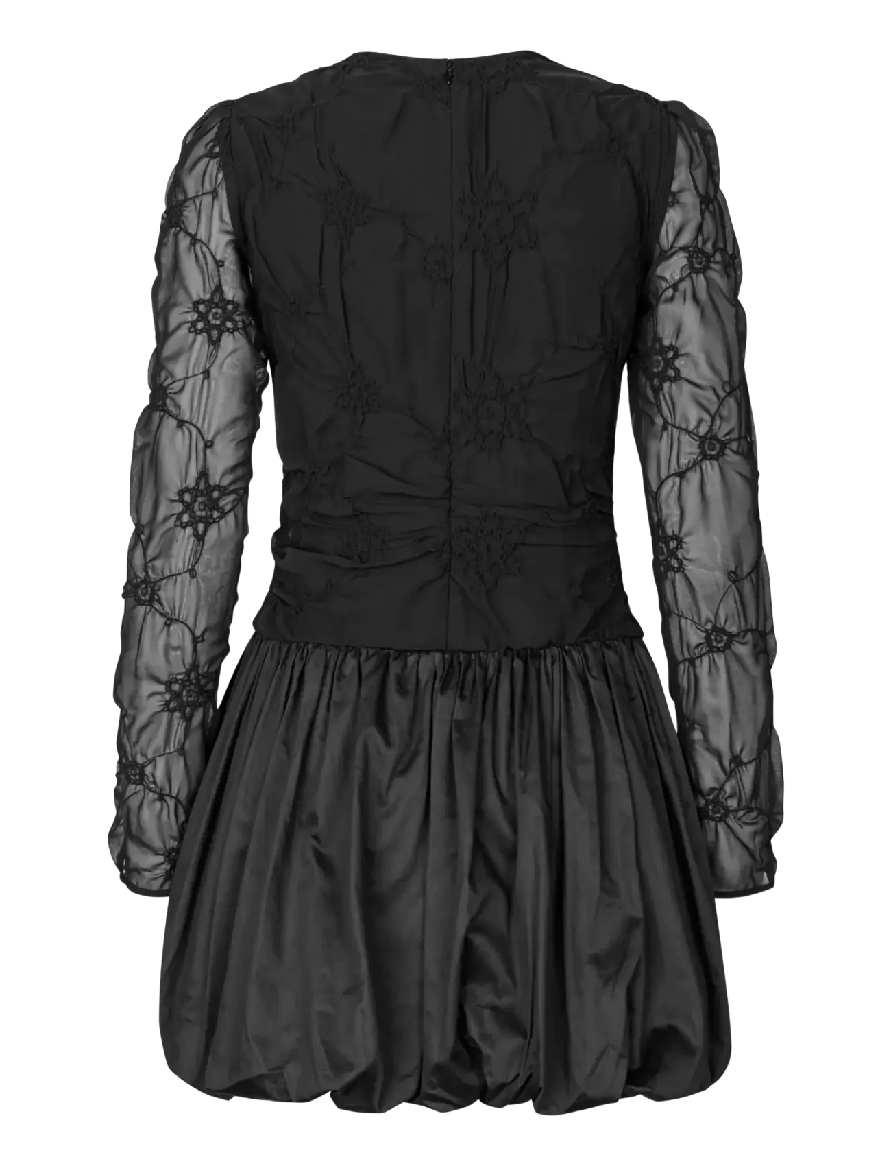STINE GOYA - Smocked Cotton Mix, Balloon Long Sleeve Short Dress - vakarinės suknelės - smocked flowers - 2