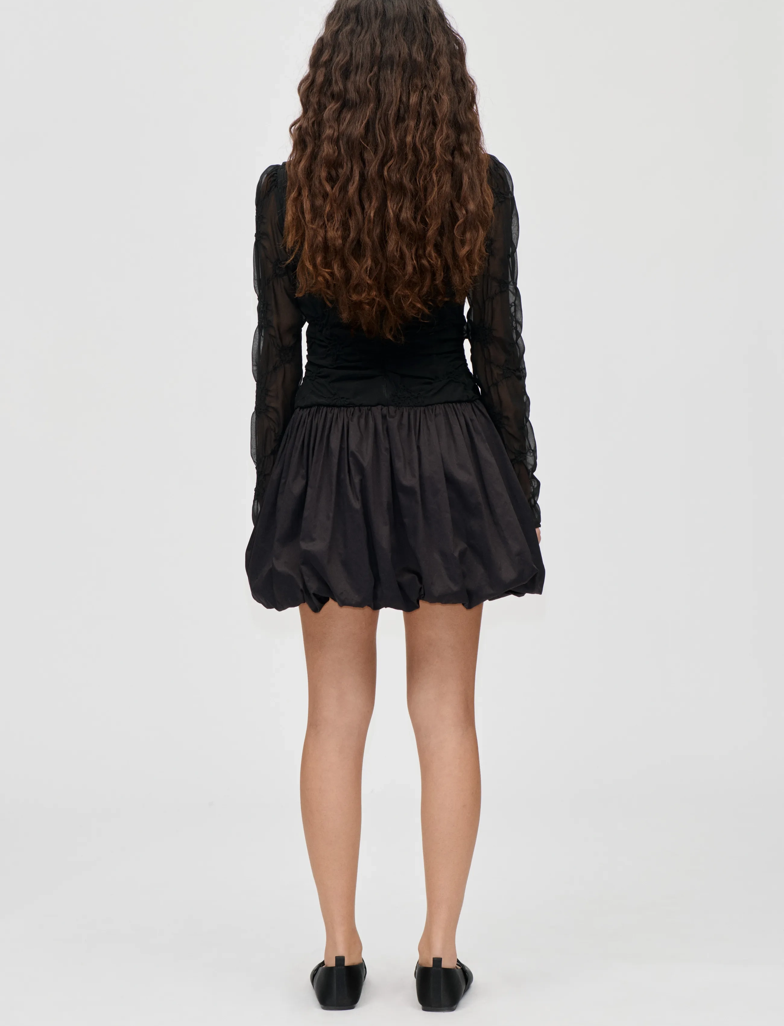 STINE GOYA - Smocked Cotton Mix, Balloon Long Sleeve Short Dress - vakarinės suknelės - smocked flowers - 3