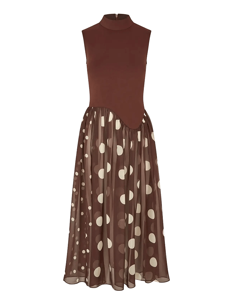 STINE GOYA - Jersey / Georgette Combo, Asymmetrical Draped Dress - midi-kleider - artist blurry dots - 1