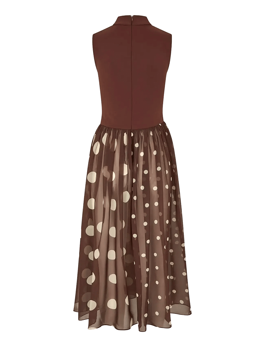 STINE GOYA - Jersey / Georgette Combo, Asymmetrical Draped Dress - midi-kleider - artist blurry dots - 2
