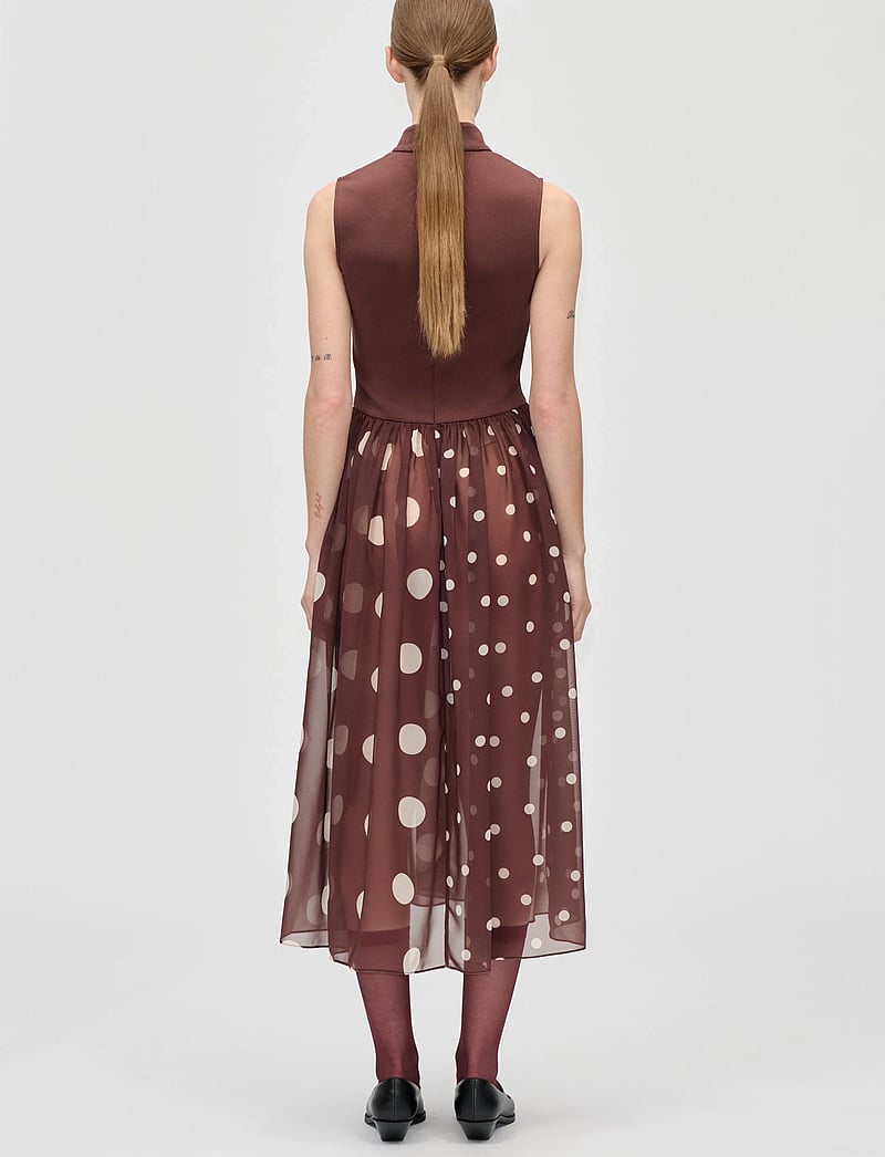 STINE GOYA - Jersey / Georgette Combo, Asymmetrical Draped Dress - midi-kleider - artist blurry dots - 3