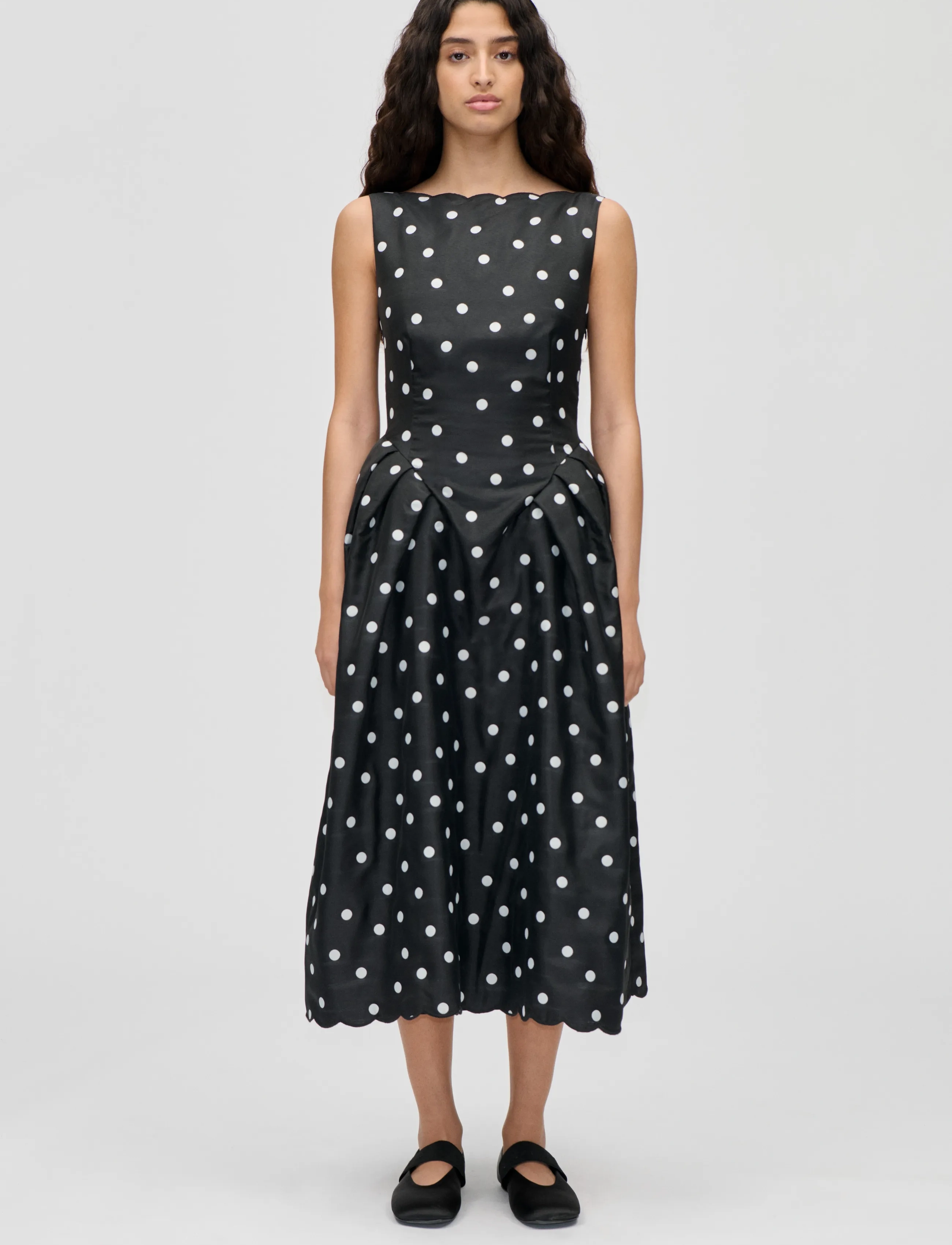 STINE GOYA Quilted Dots, Voluminous Midi Dress, Kvinder, Prikket Voluminøs Midi Kjole, Sort, Str: M