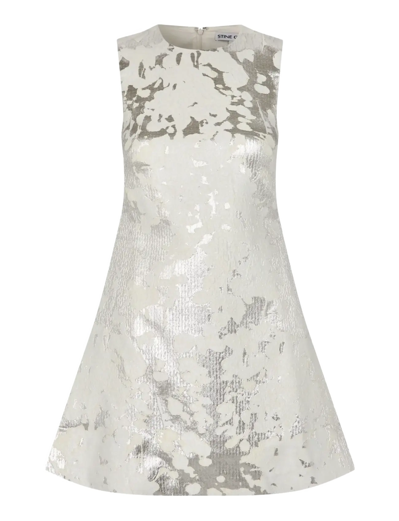STINE GOYA Metallic Woven jacquard, Kick Pleat Mini Dress - Festkjoler - LUREX GARDEN / white