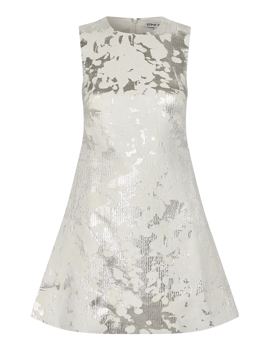 STINE GOYA - Metallic Woven jacquard, Kick Pleat Mini Dress - paljettkjoler - lurex garden - 1