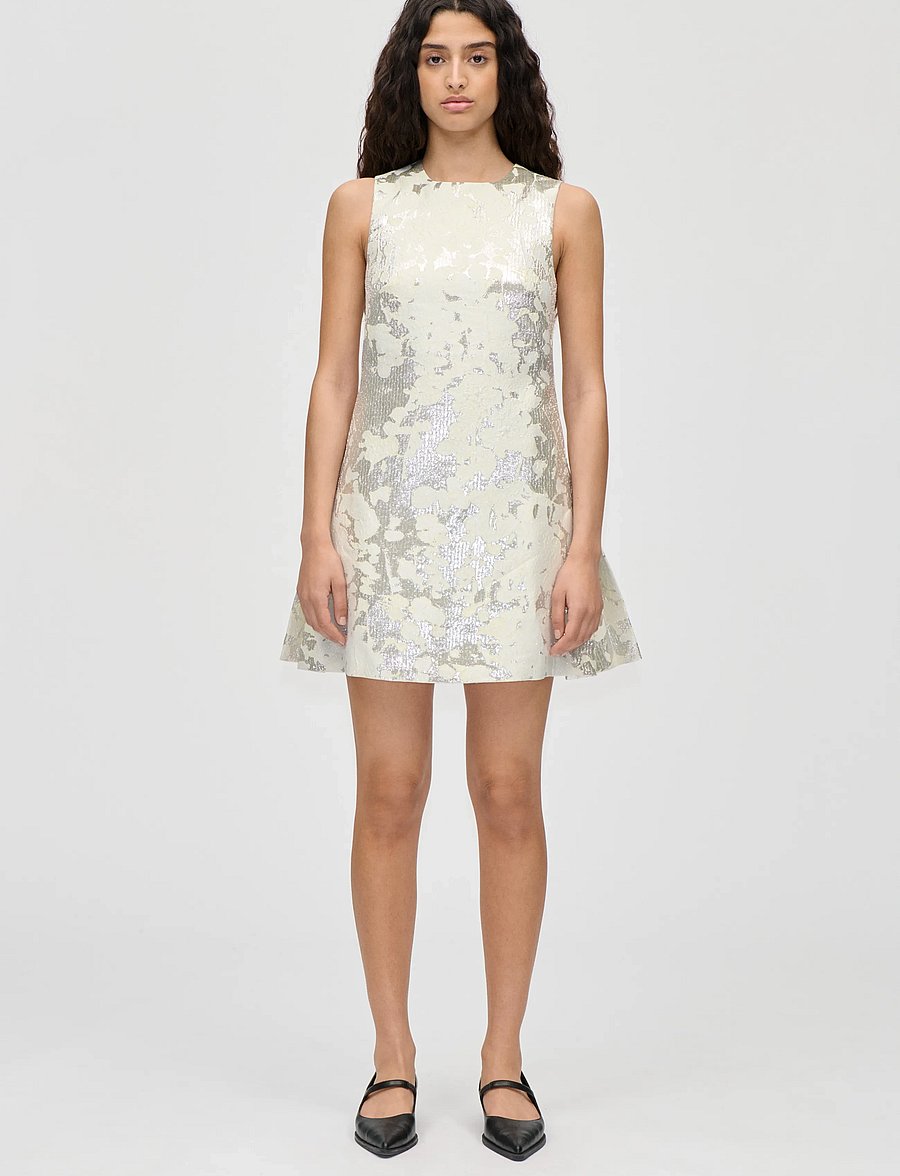 STINE GOYA - Metallic Woven jacquard, Kick Pleat Mini Dress - paljettkjoler - lurex garden - 0