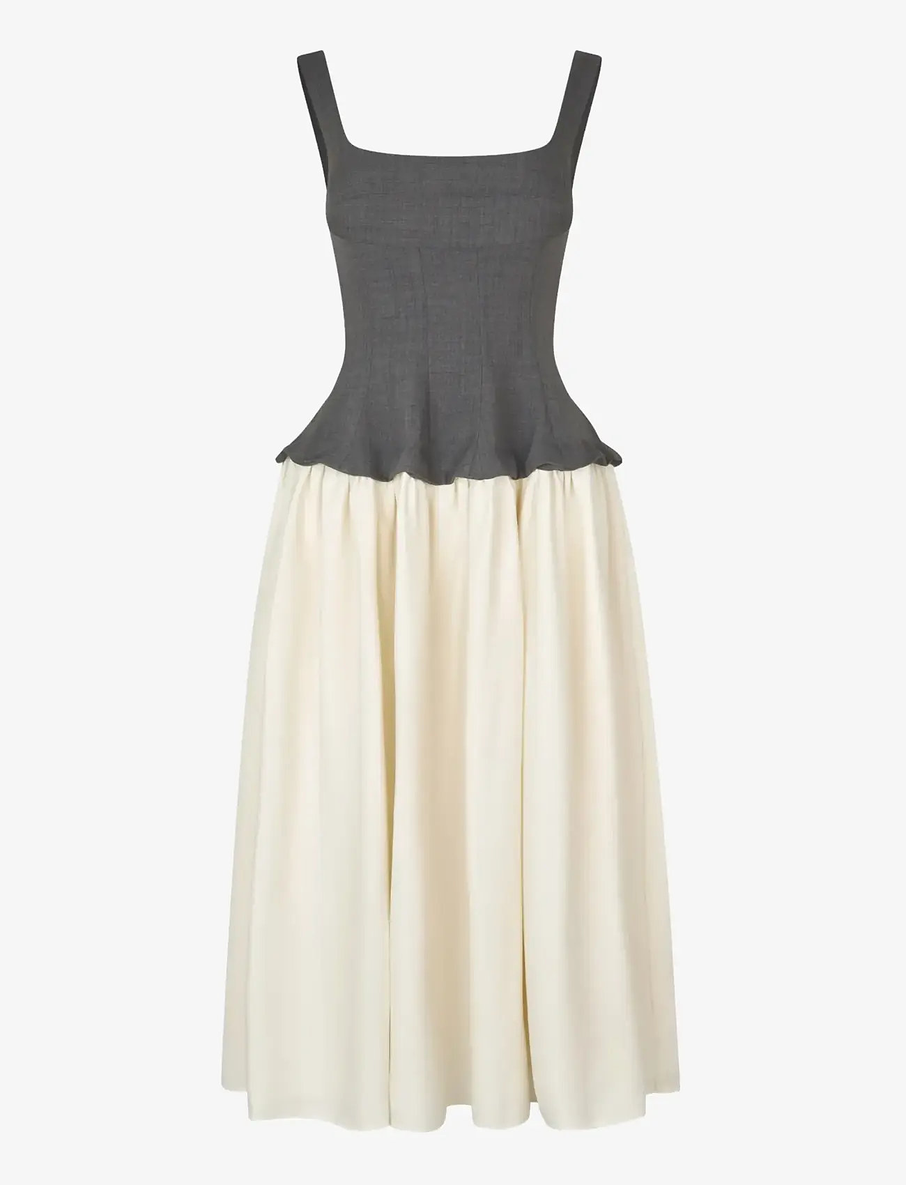 STINE GOYA - Textured Tailoring, Corset Long Dress - midi dresses - melange grey / cream - 1