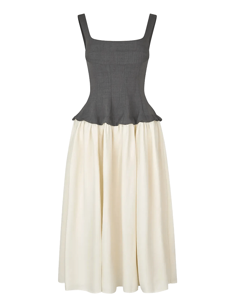 STINE GOYA - Textured Tailoring, Corset Long Dress - midi-kleider - melange grey / cream - 1