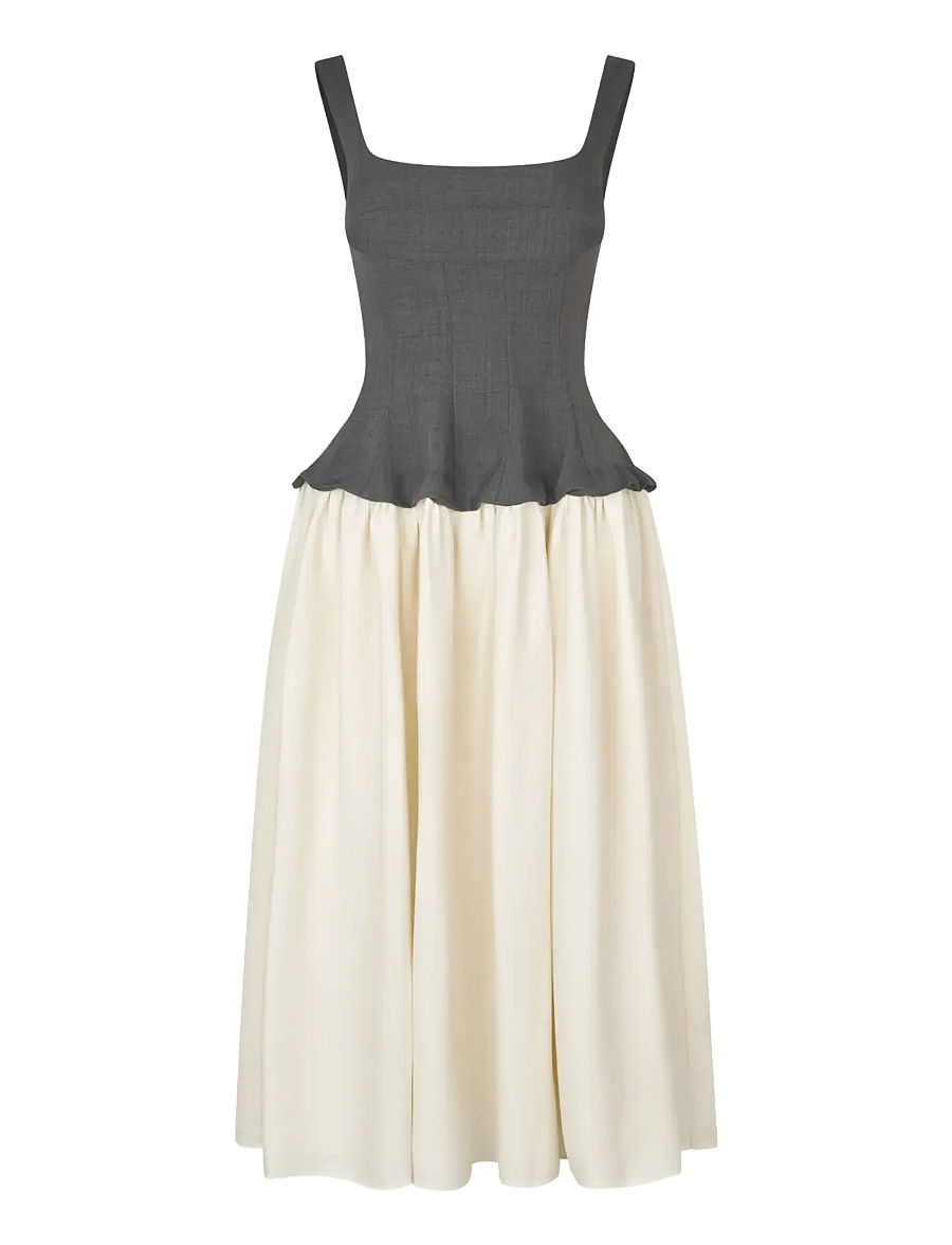 STINE GOYA - Textured Tailoring, Corset Long Dress - midi-kleider - melange grey / cream - 1
