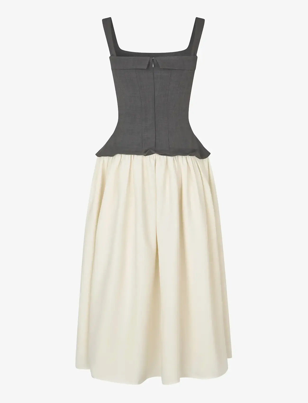 STINE GOYA - Textured Tailoring, Corset Long Dress - midi dresses - melange grey / cream - 2