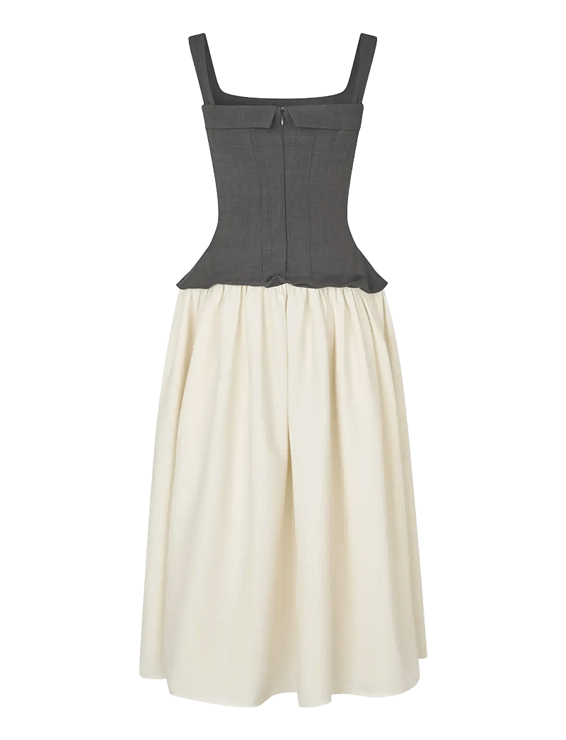 STINE GOYA - Textured Tailoring, Corset Long Dress - midi-kleider - melange grey / cream - 2