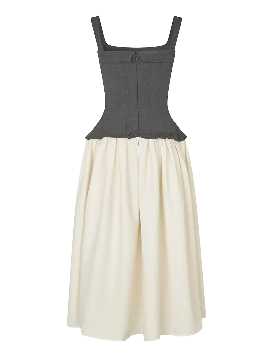STINE GOYA - Textured Tailoring, Corset Long Dress - midi-kleider - melange grey / cream - 2