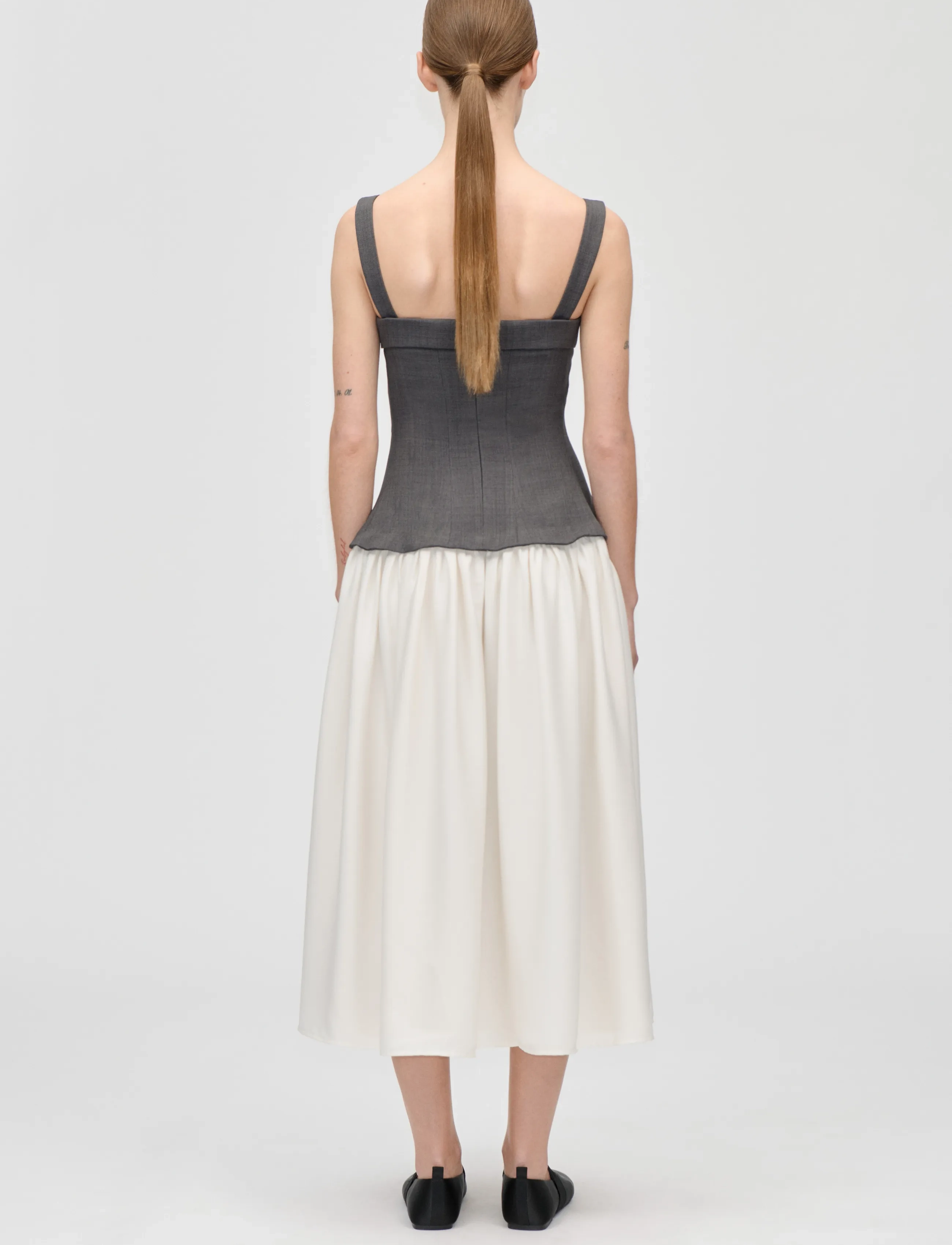 STINE GOYA - Textured Tailoring, Corset Long Dress - sommarklänningar - melange grey / cream - 3