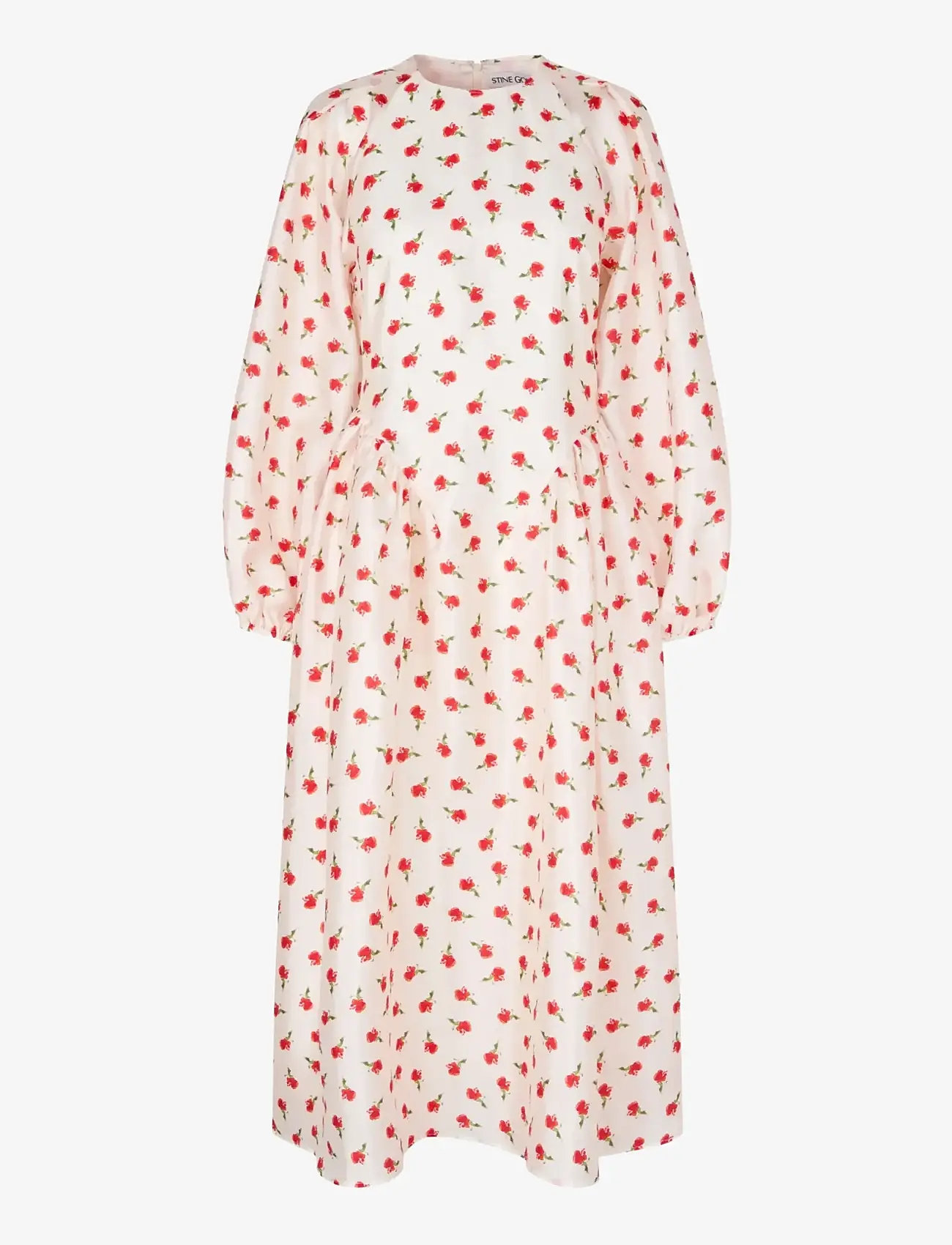 STINE GOYA - Flat Textured Poly, Long Sleeve Voluminous Dress - midi-kleider - ditzy petunia - 1