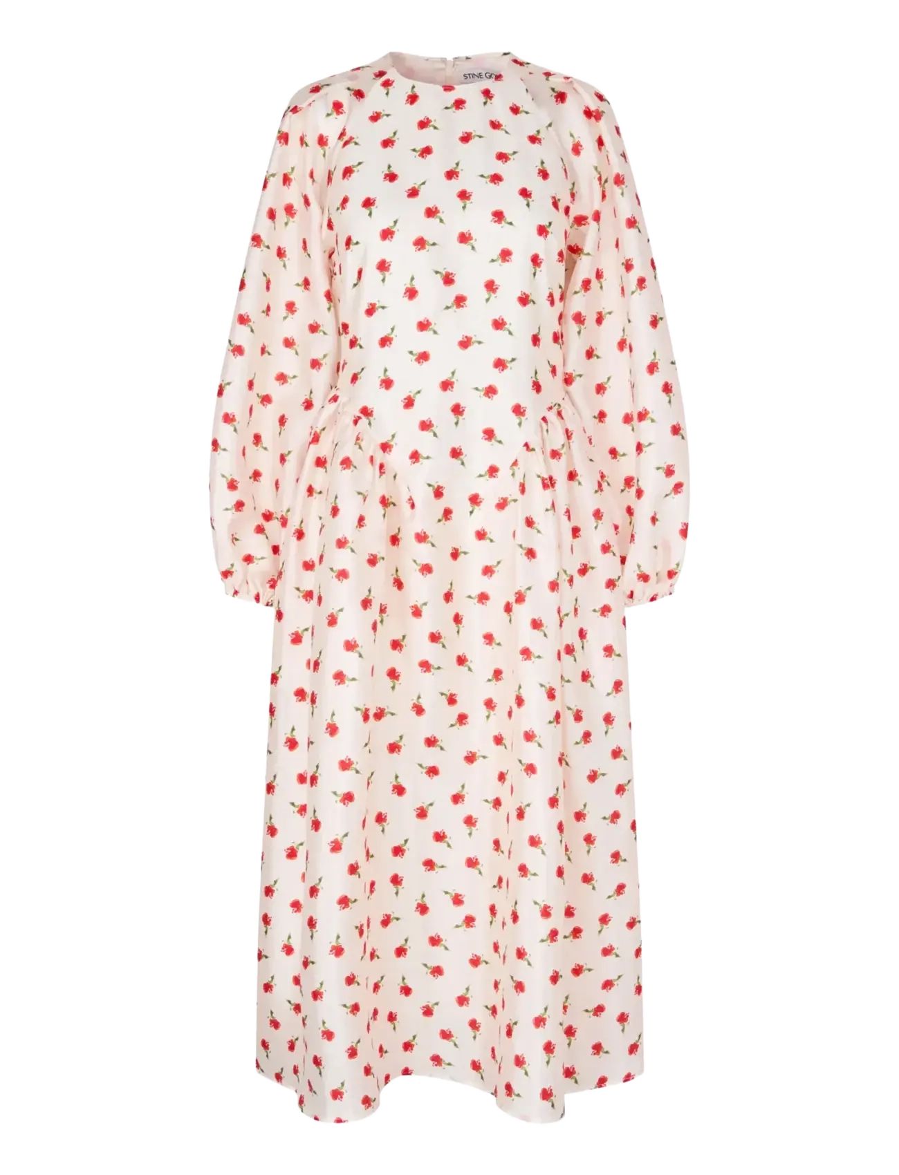 STINE GOYA Flat Textured Poly, Long Sleeve Voluminous Dress - Midi kjoler - DITZY PETUNIA / white