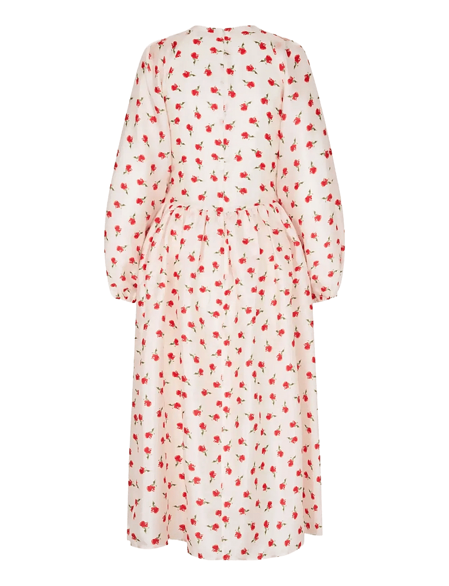 STINE GOYA - Flat Textured Poly, Long Sleeve Voluminous Dress - midi dresses - ditzy petunia - 2