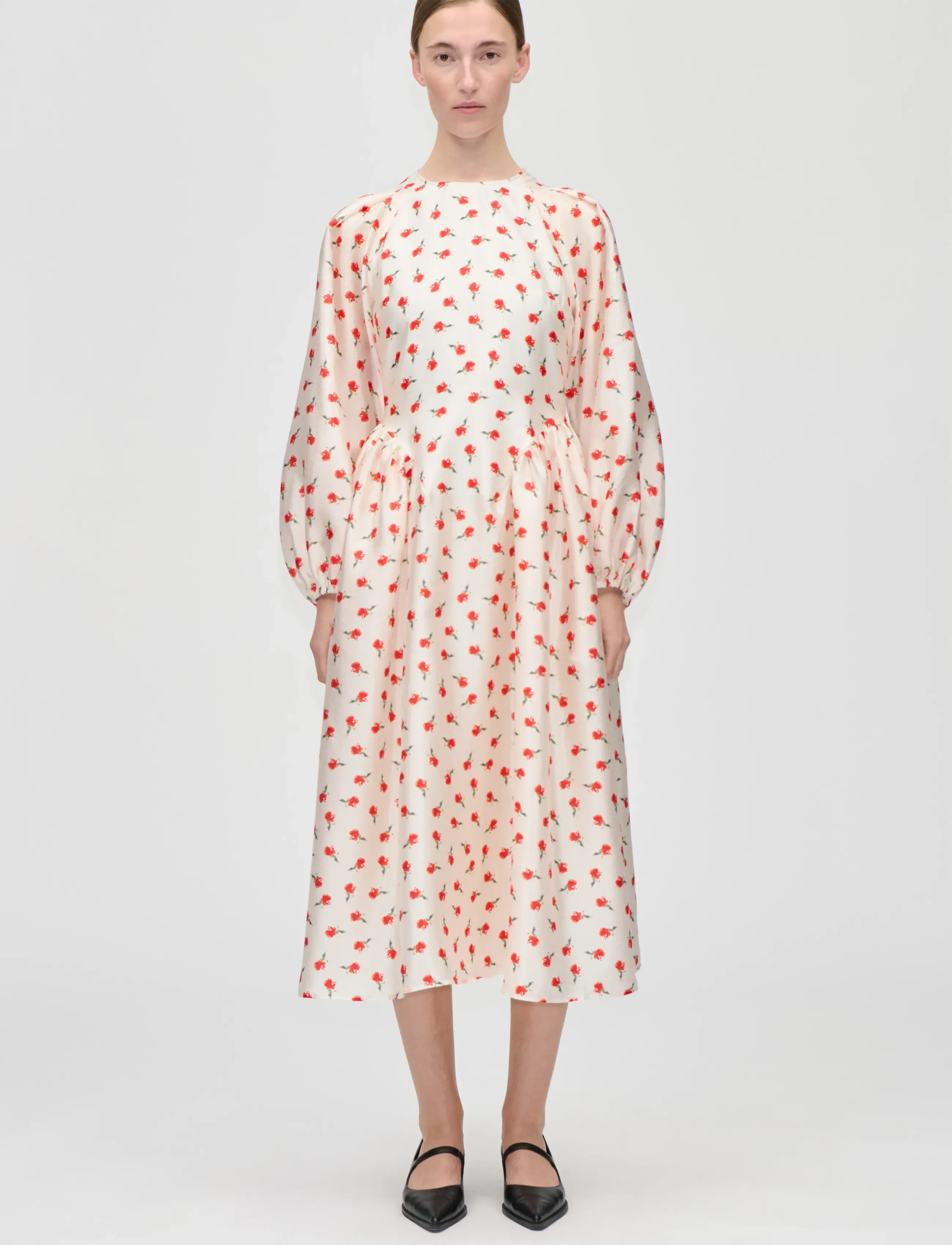 STINE GOYA Flat Textured Poly, Long Sleeve Voluminous Dress, S, White, Kjoler > Knælange Og Midi, Dame