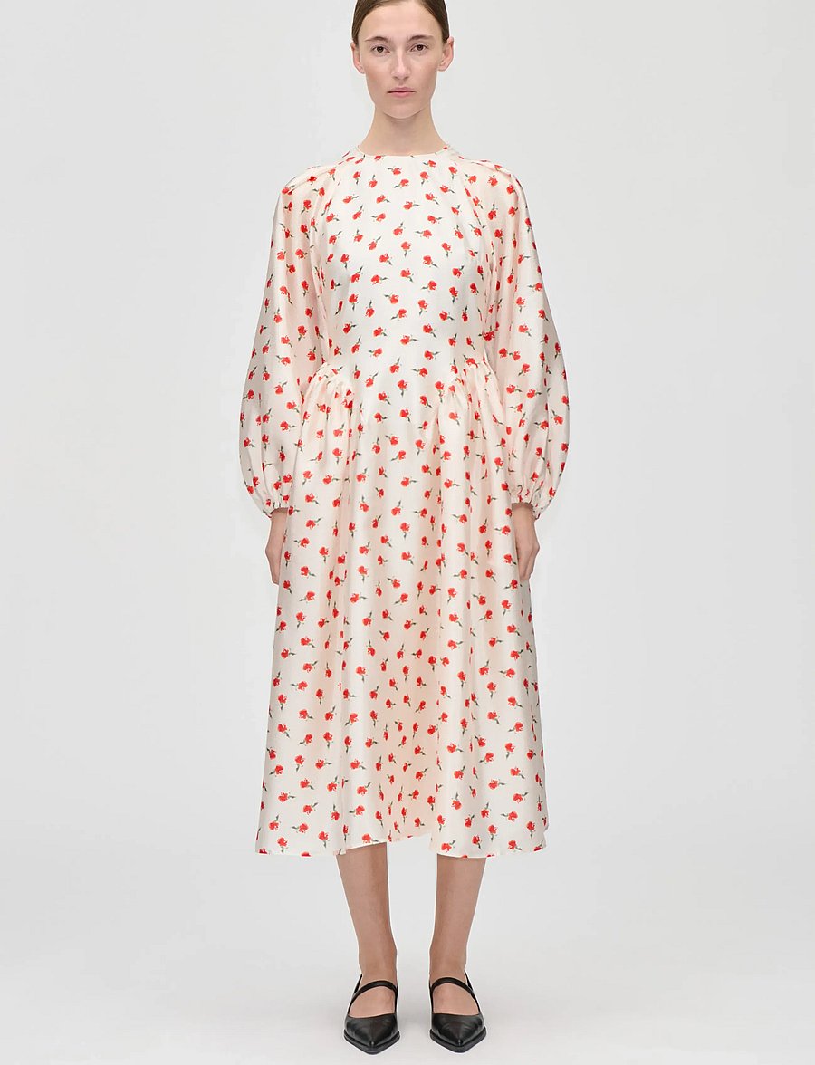 STINE GOYA - Flat Textured Poly, Long Sleeve Voluminous Dress - midi dresses - ditzy petunia - 0