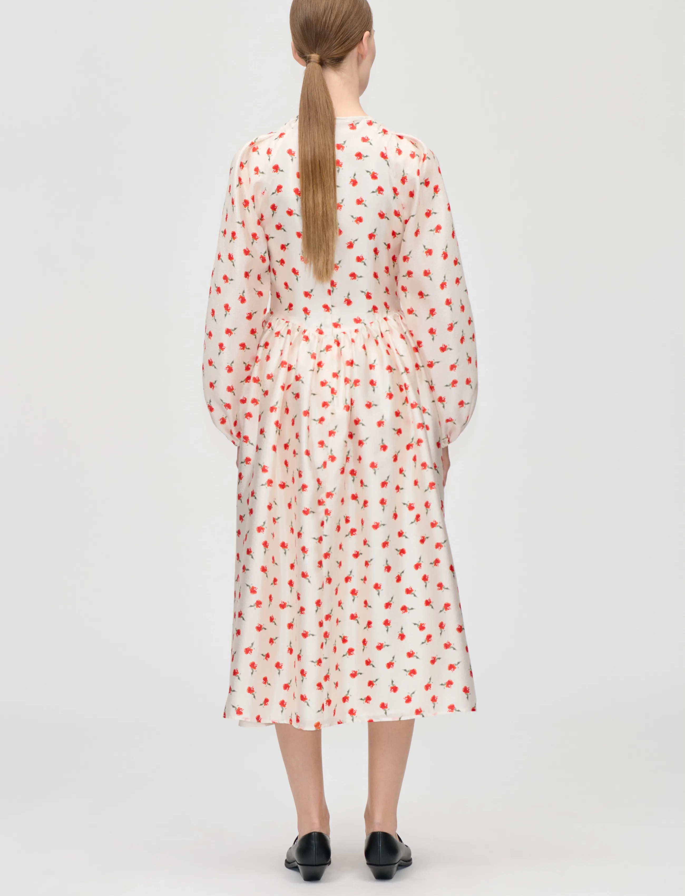 STINE GOYA - Flat Textured Poly, Long Sleeve Voluminous Dress - midi dresses - ditzy petunia - 3