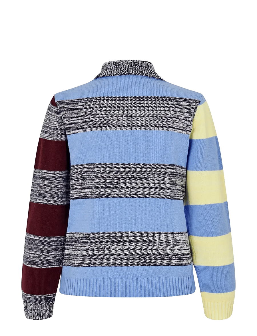 STINE GOYA - Cotton Mix / Crochet Cotton, Mix Stripe Polo Collar Sweater - trøjer - multistripes blue mix - 2