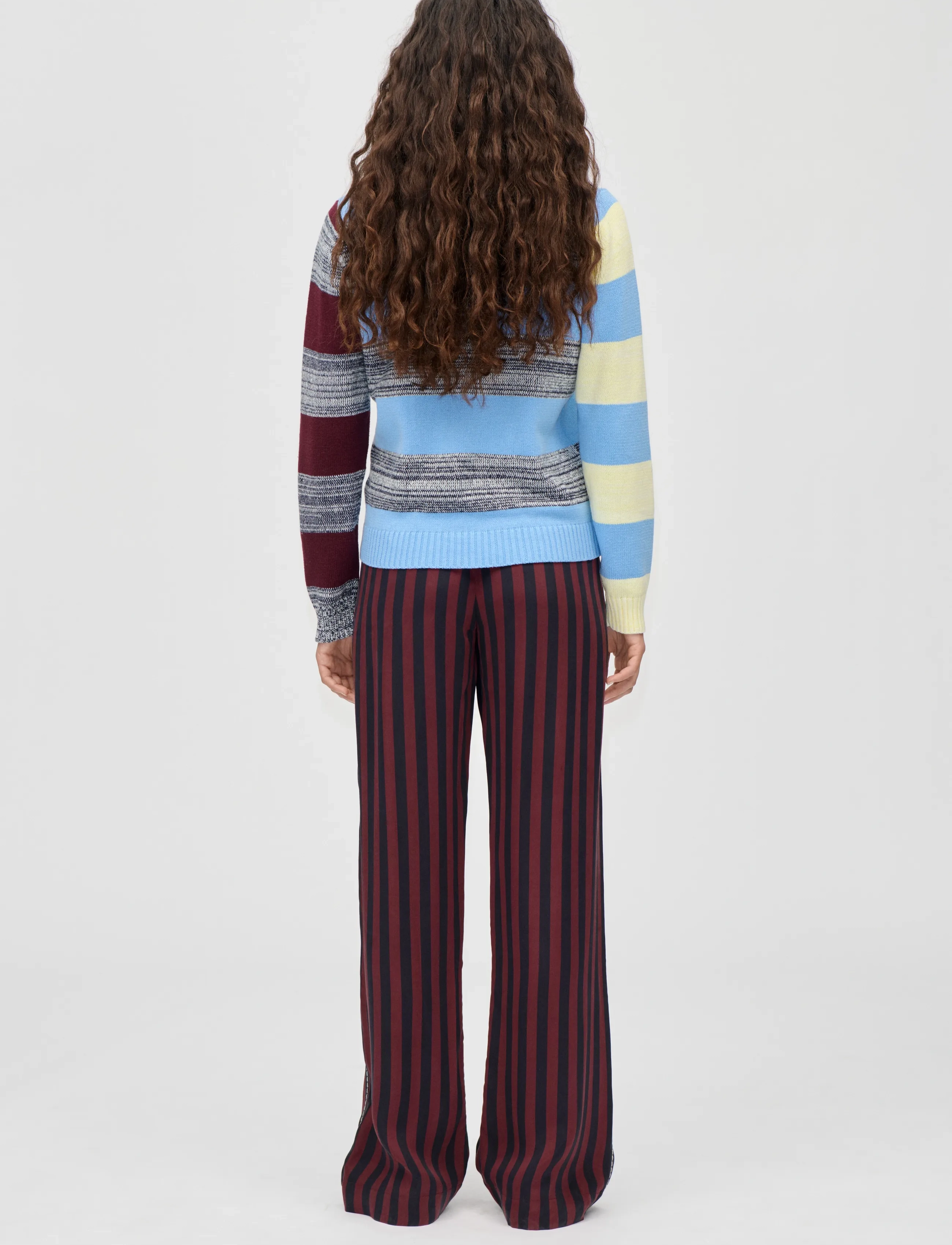 STINE GOYA - Cotton Mix / Crochet Cotton, Mix Stripe Polo Collar Sweater - trøjer - multistripes blue mix - 3