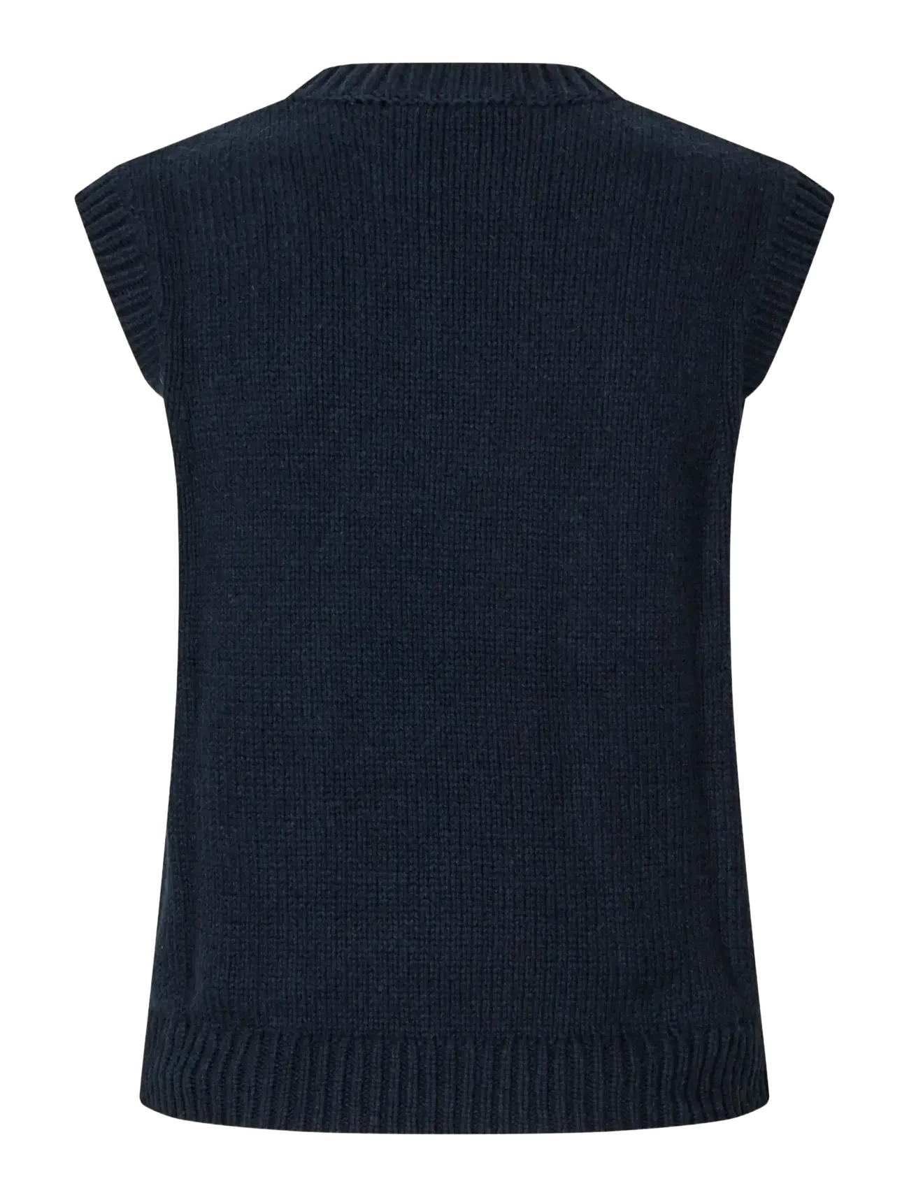 STINE GOYA - Cotton Wool Yarn, Crewneck Dropped Shoulder Vest - navy - 2
