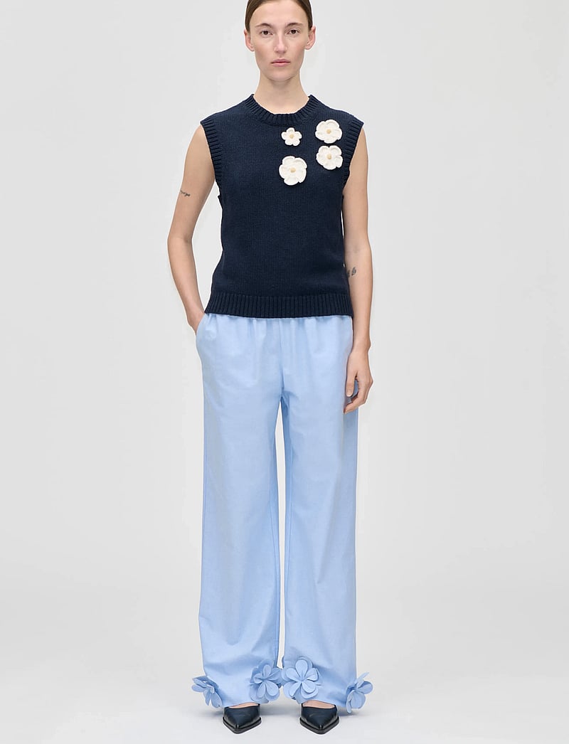 STINE GOYA - Cotton Wool Yarn, Crewneck Dropped Shoulder Vest - navy - 0